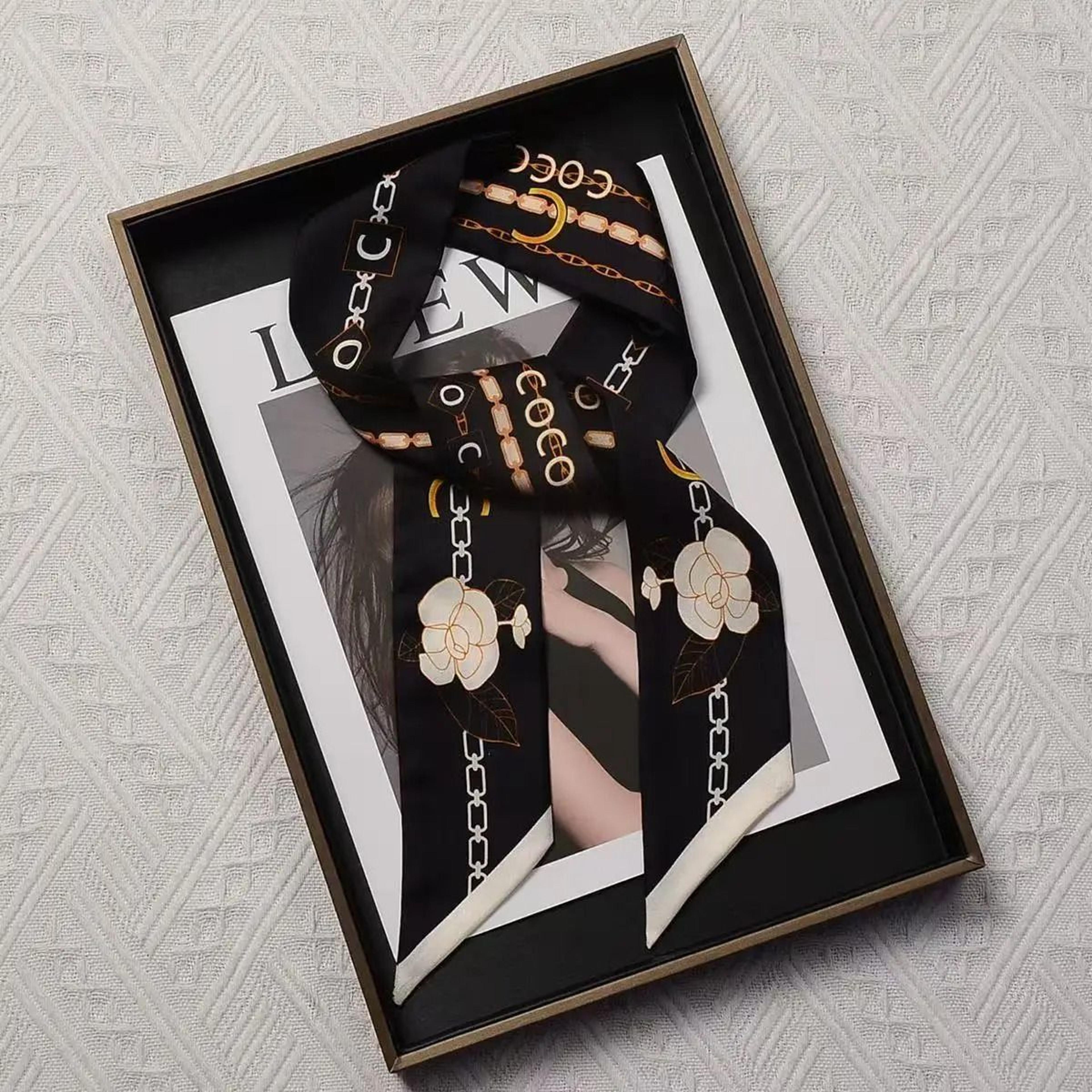 French Elegant Black And White Silk Ribbon Scarf 1