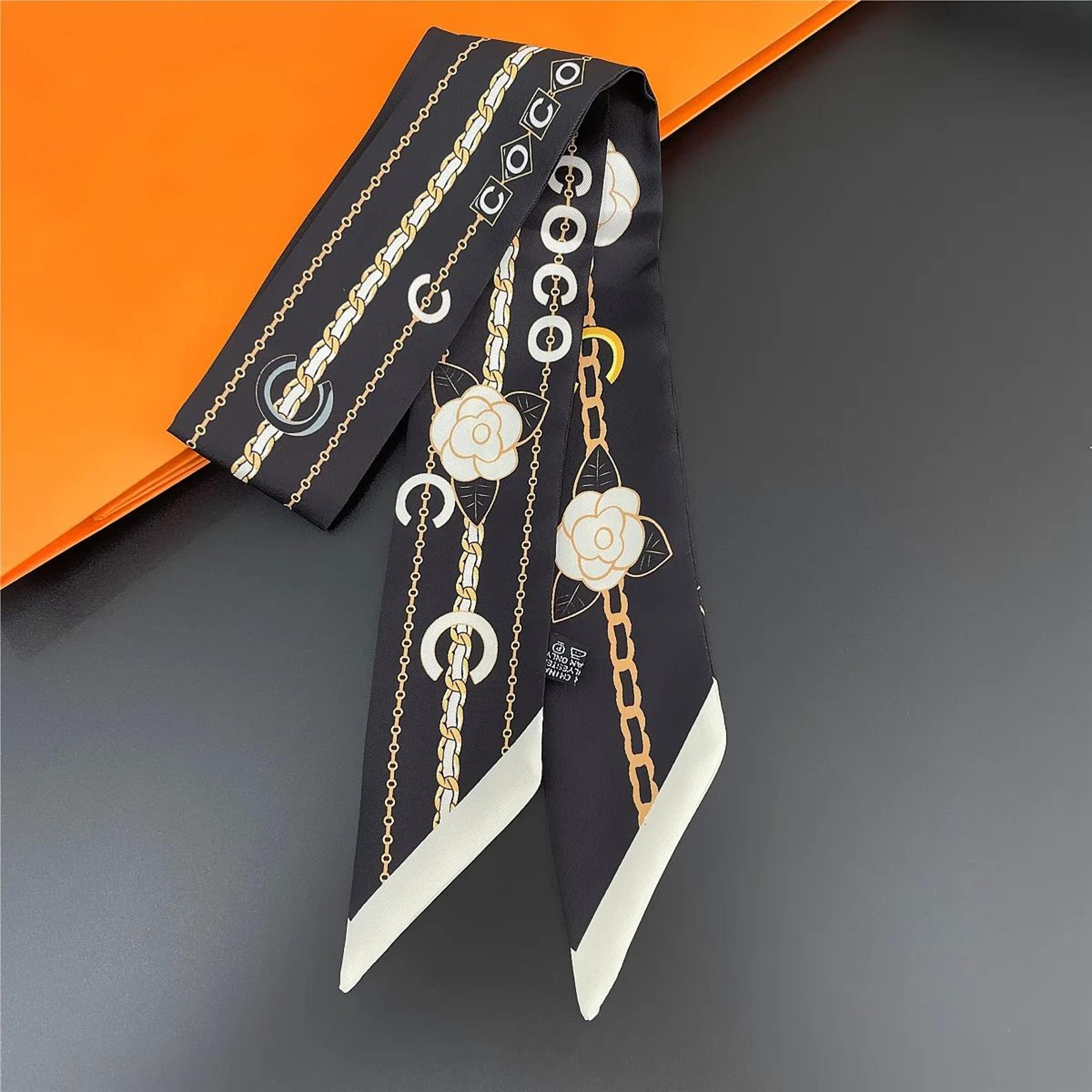French Elegant Black And White Silk Ribbon Scarf 6