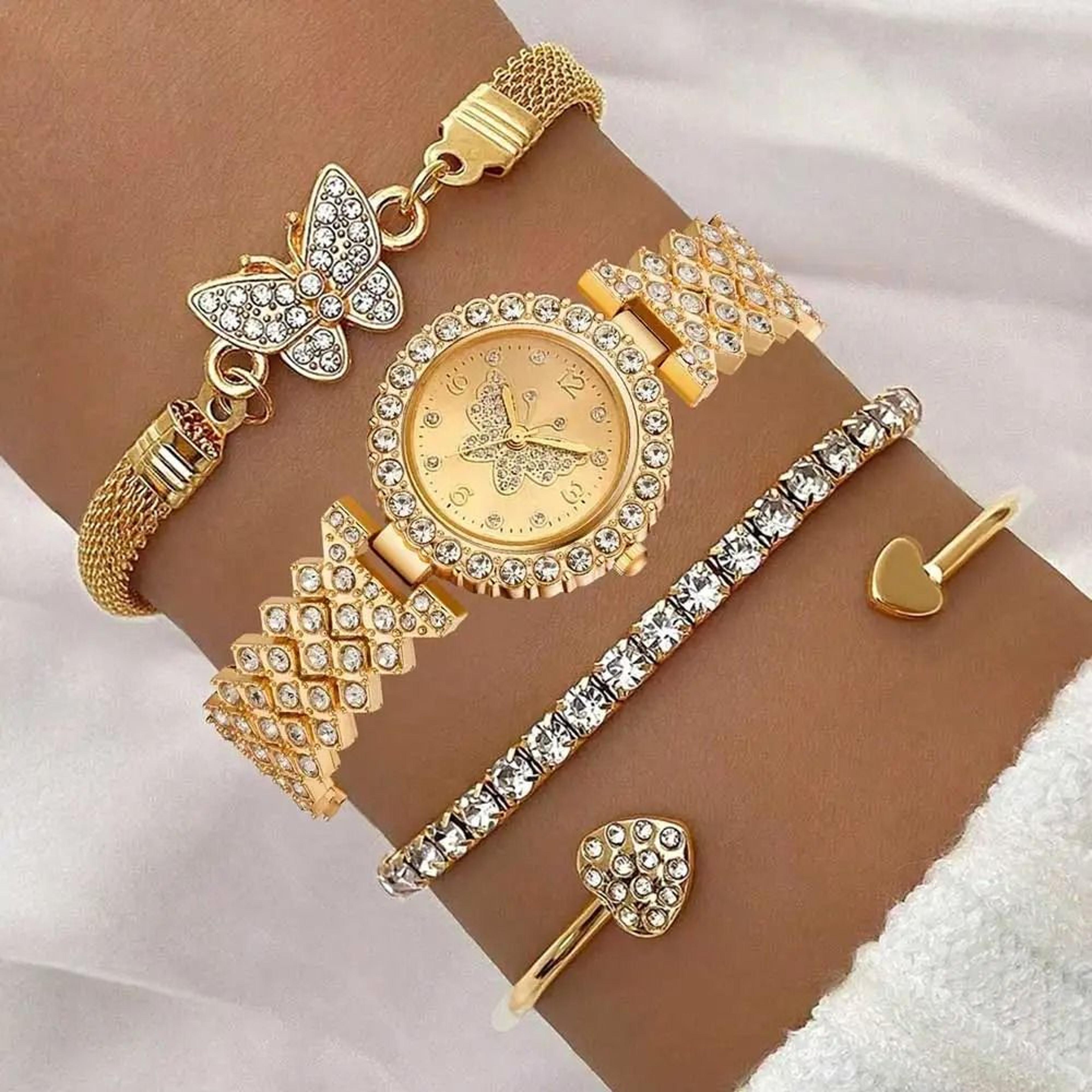 4 Piece Golden Butterfly Luxury Womens Watch Set 6