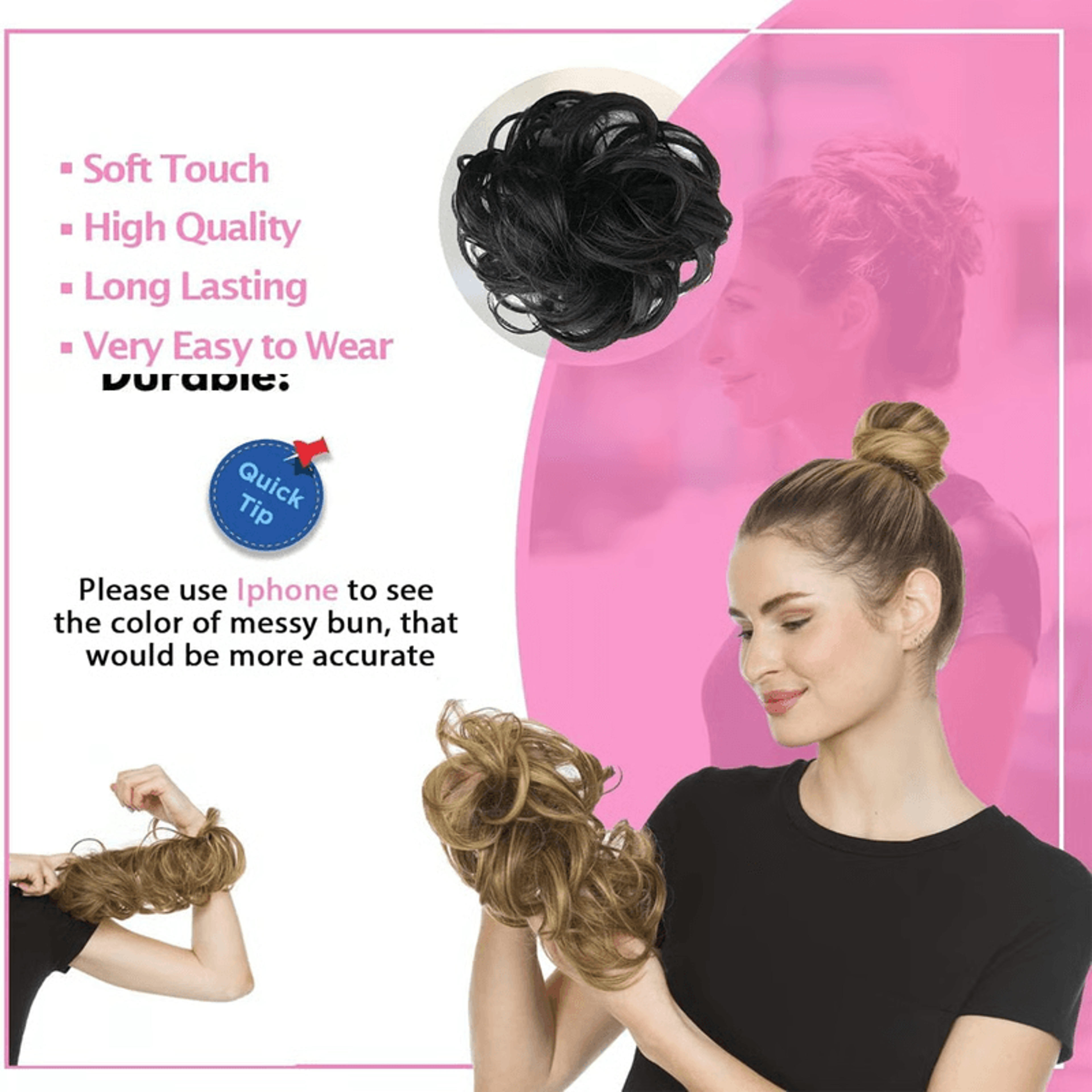 Romantic Rose Bun Hair Scrunchie  Fashion Floral Hair Bun Accessory 14