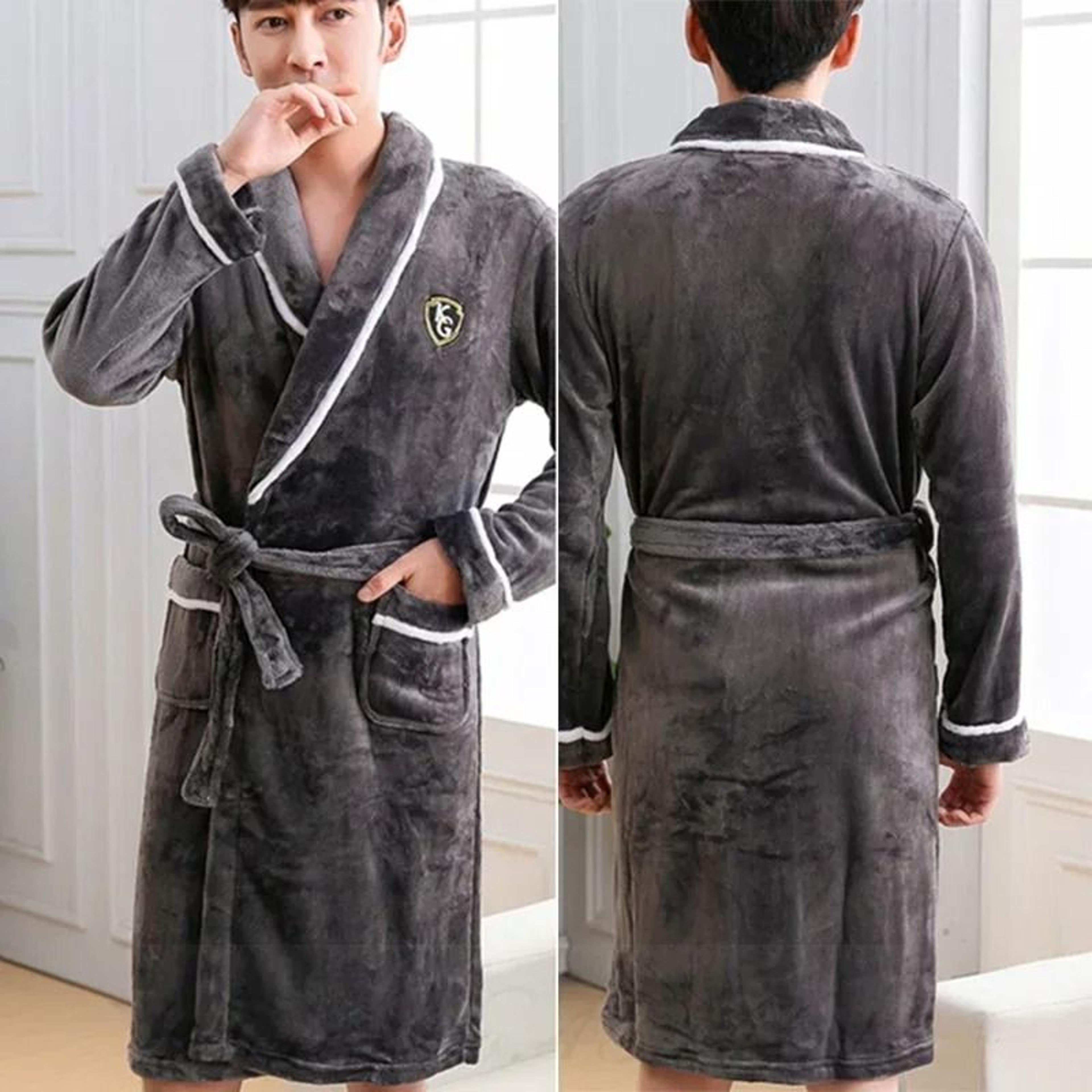 Mens Plus Size Thick Flannel Coral Fleece Robe 3