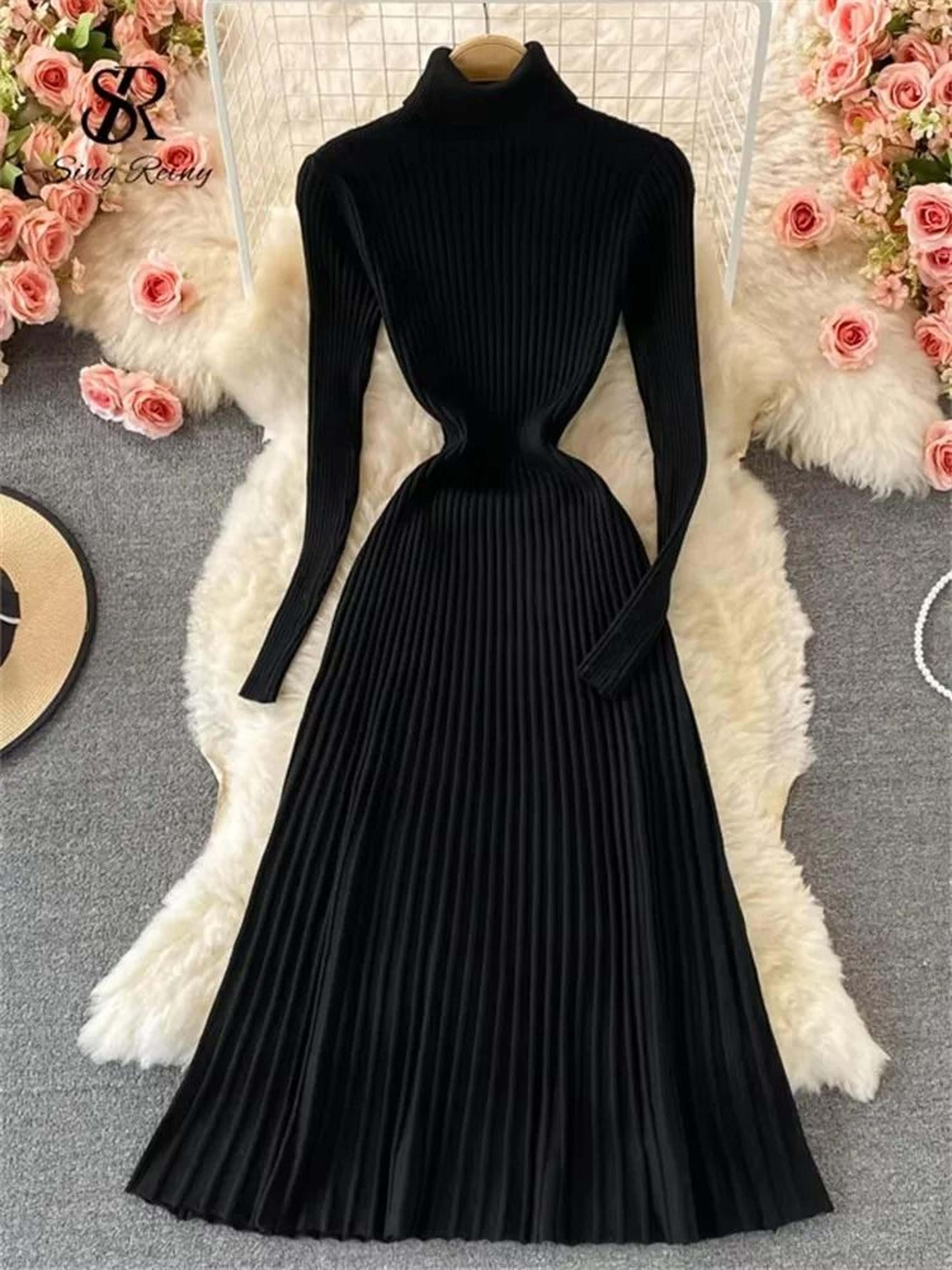 Pleated Knit Slim Bodycon Sweater Dress 1