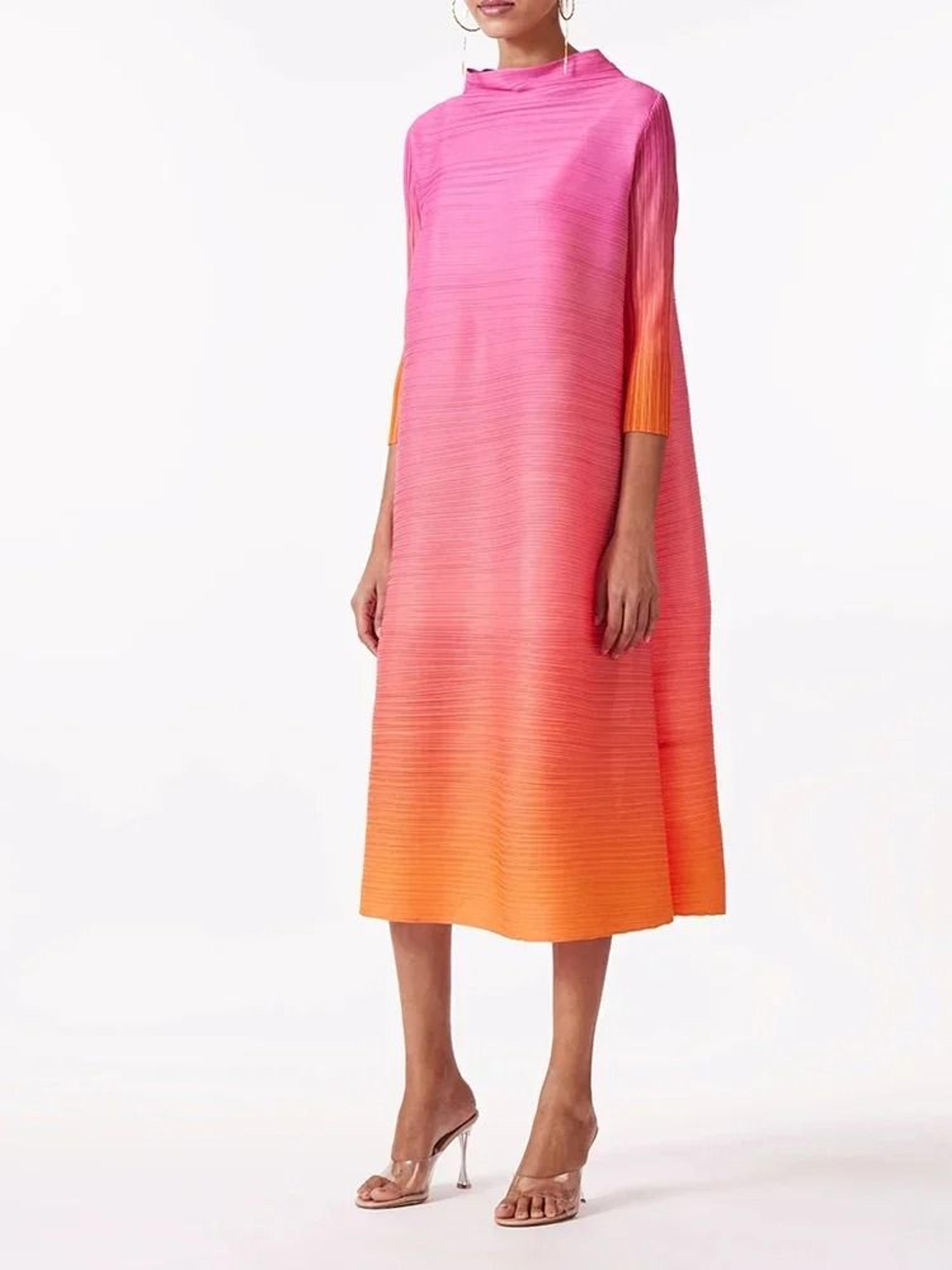Gradient Pleated High Fashion Mid Calf Dress 3