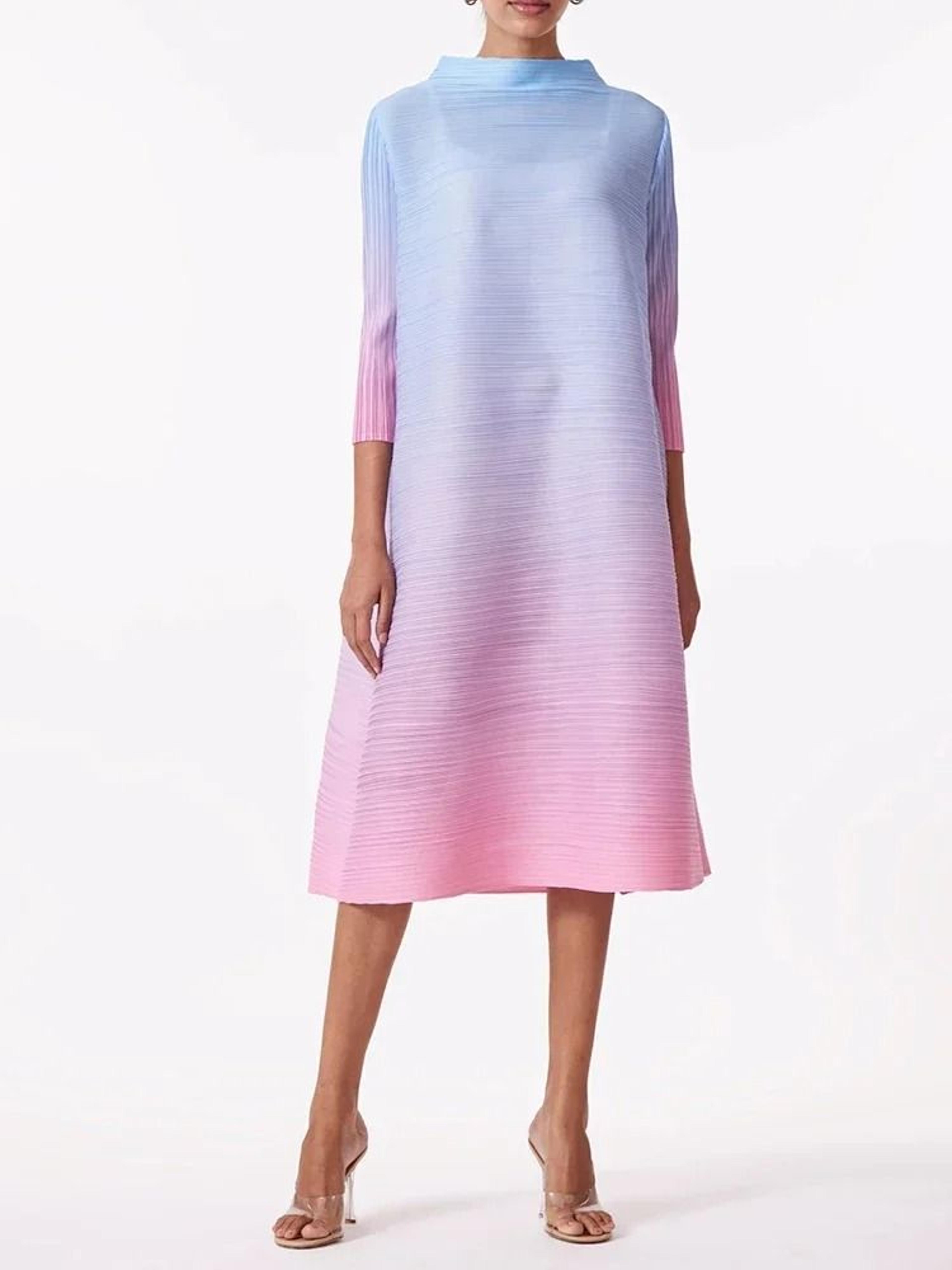 Gradient Pleated High Fashion Mid Calf Dress 6