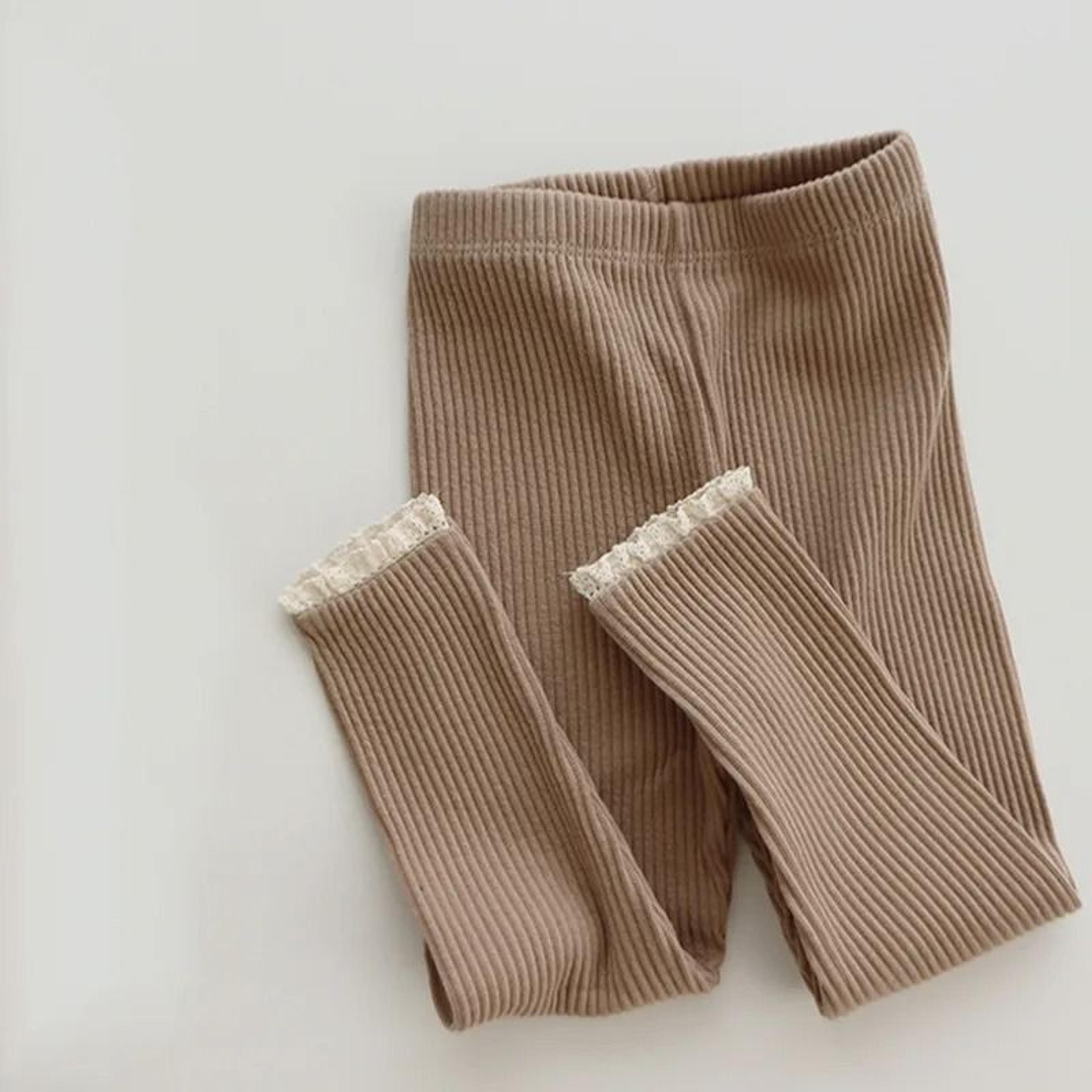 Ribbed Cotton Infant Leggings With Lace Detail 3