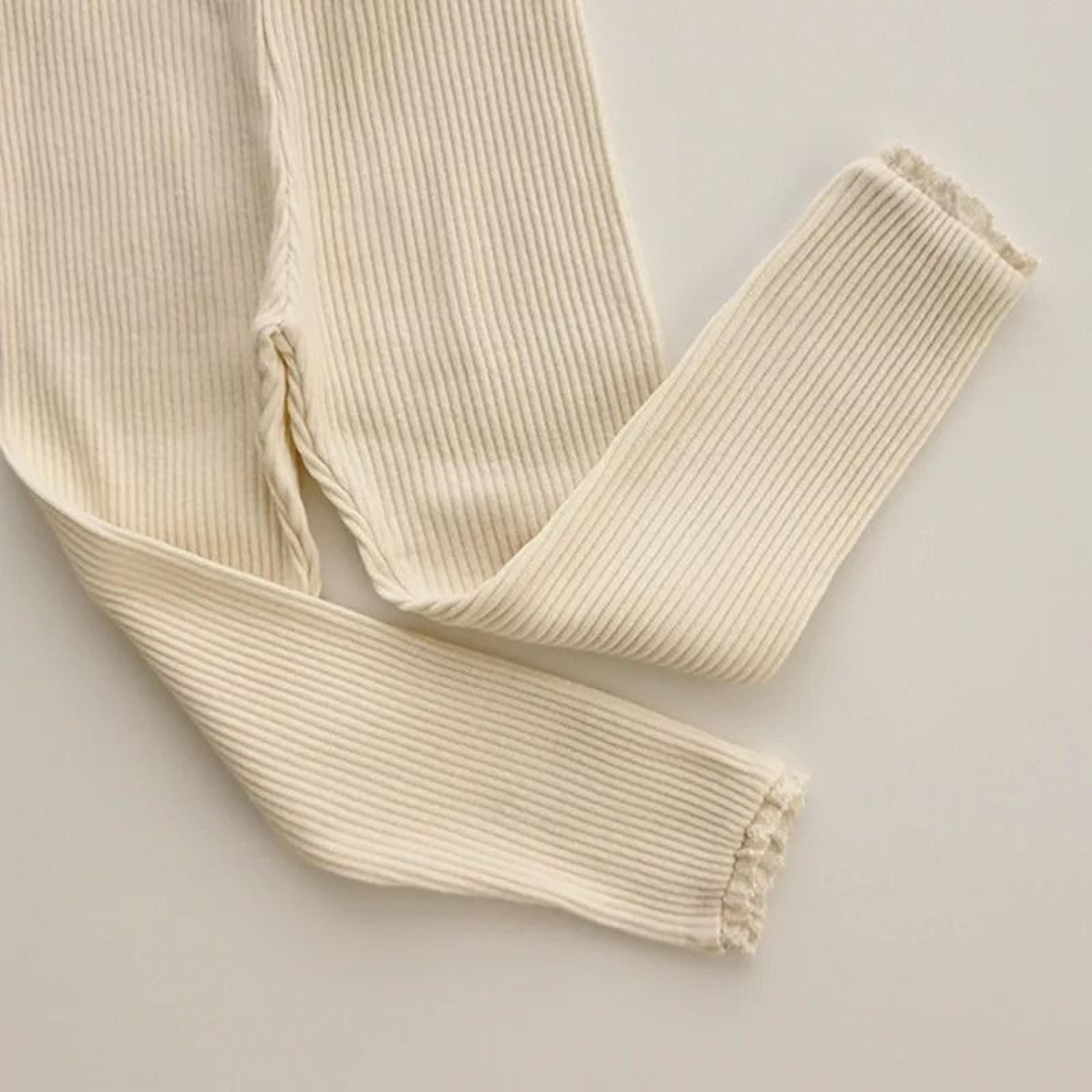Ribbed Cotton Infant Leggings With Lace Detail 9