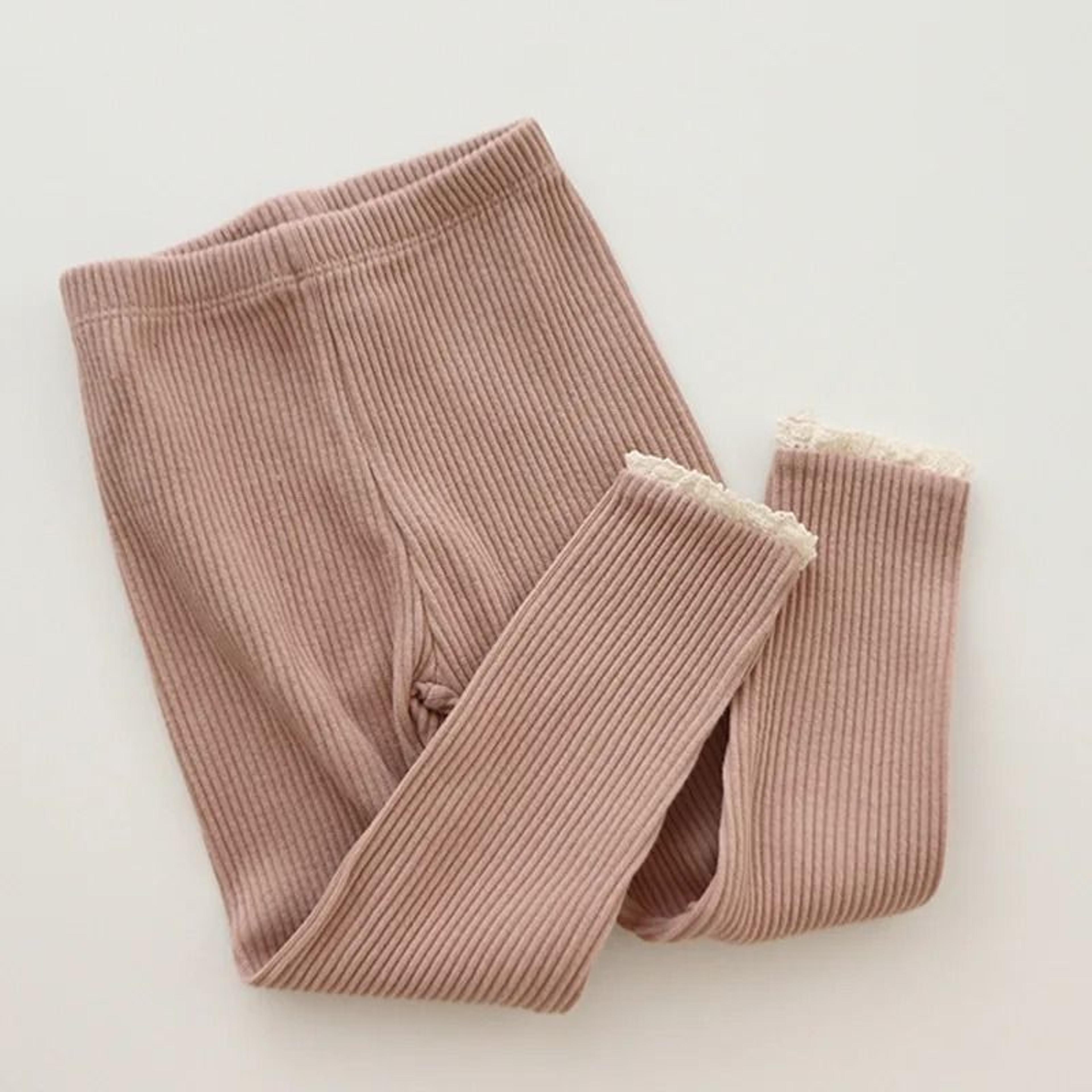 Ribbed Cotton Infant Leggings With Lace Detail 7