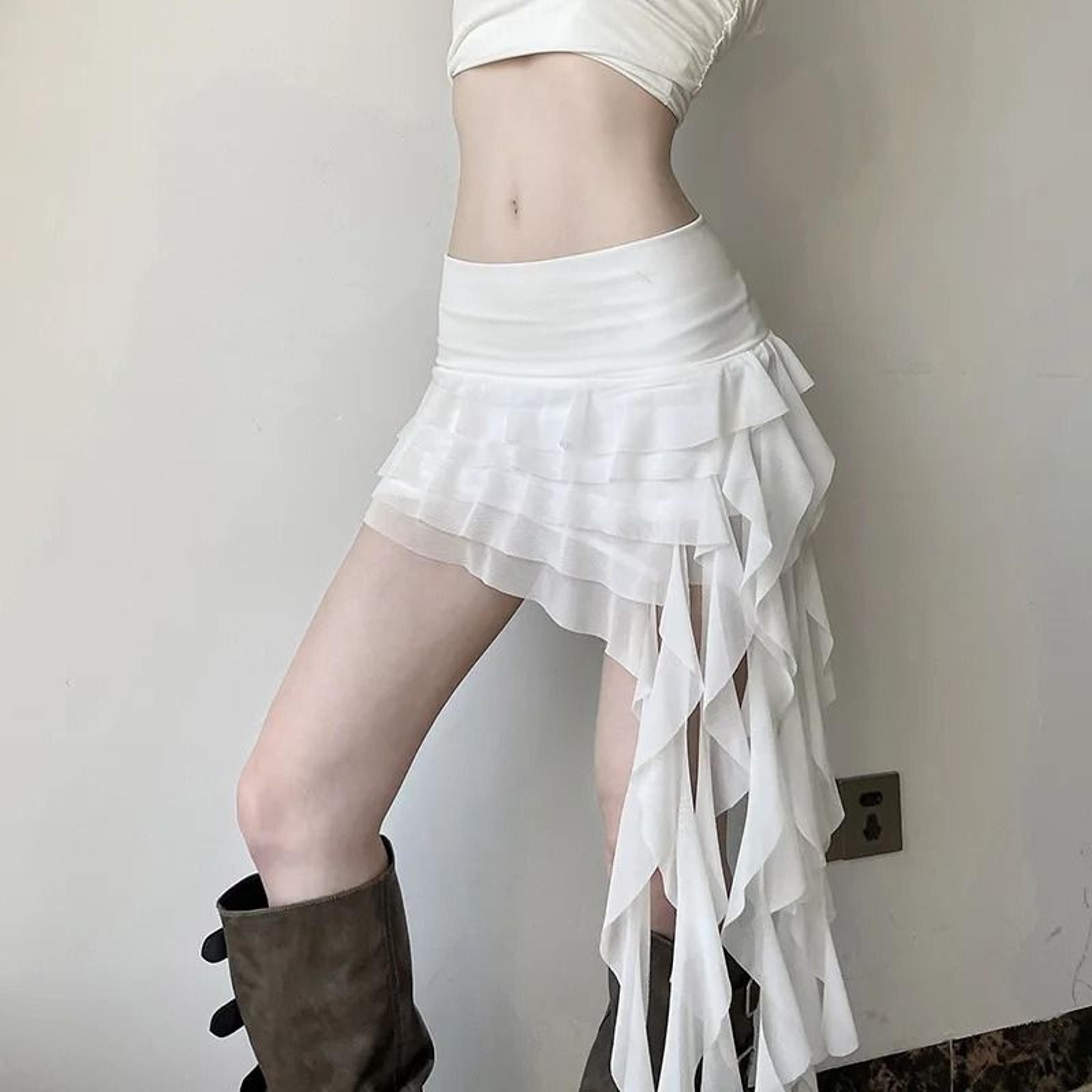 y2k irregular ruffled fringe mini skirt