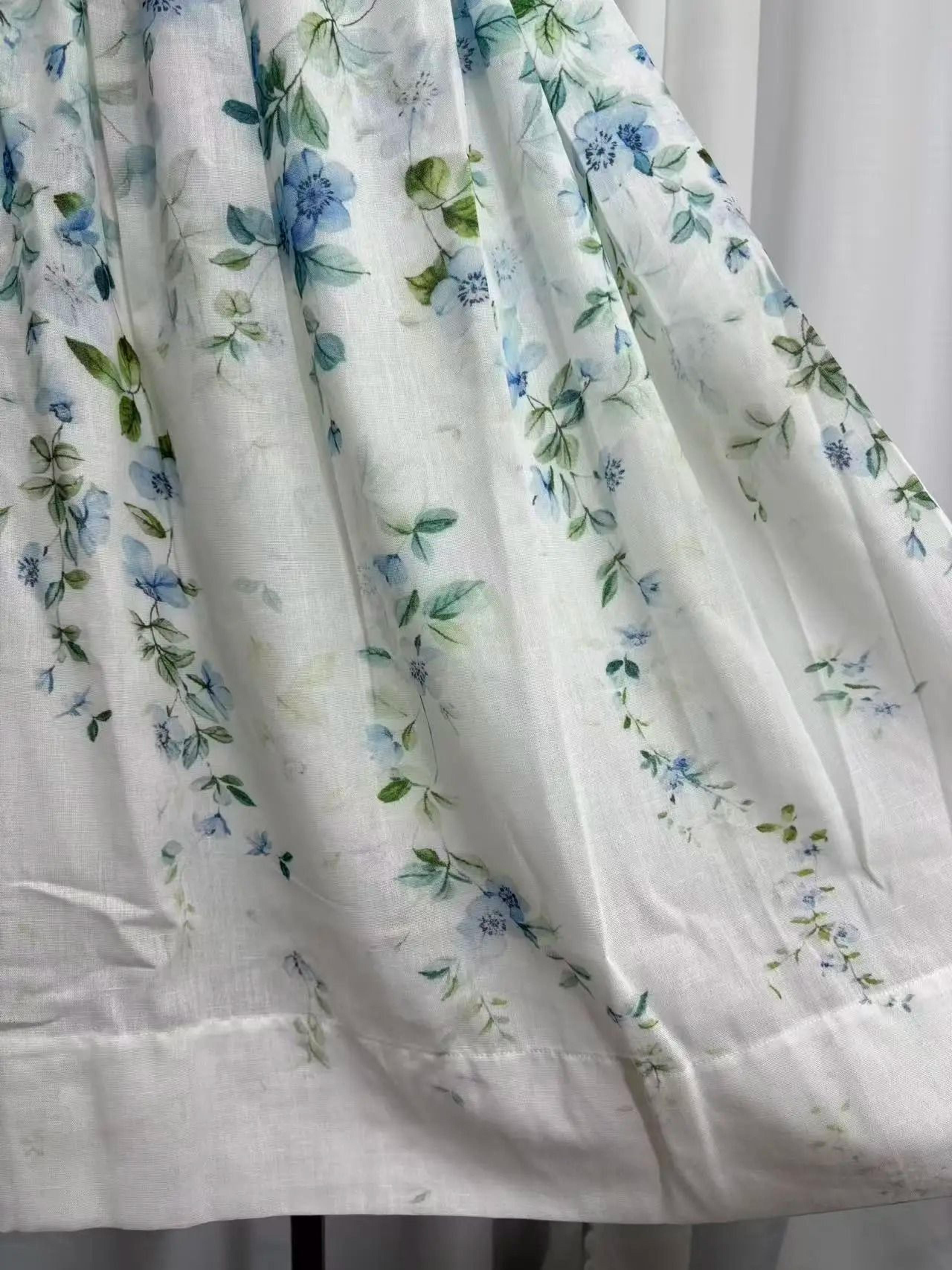 Watercolor Floral Linen High Waist Midi Skirt 3