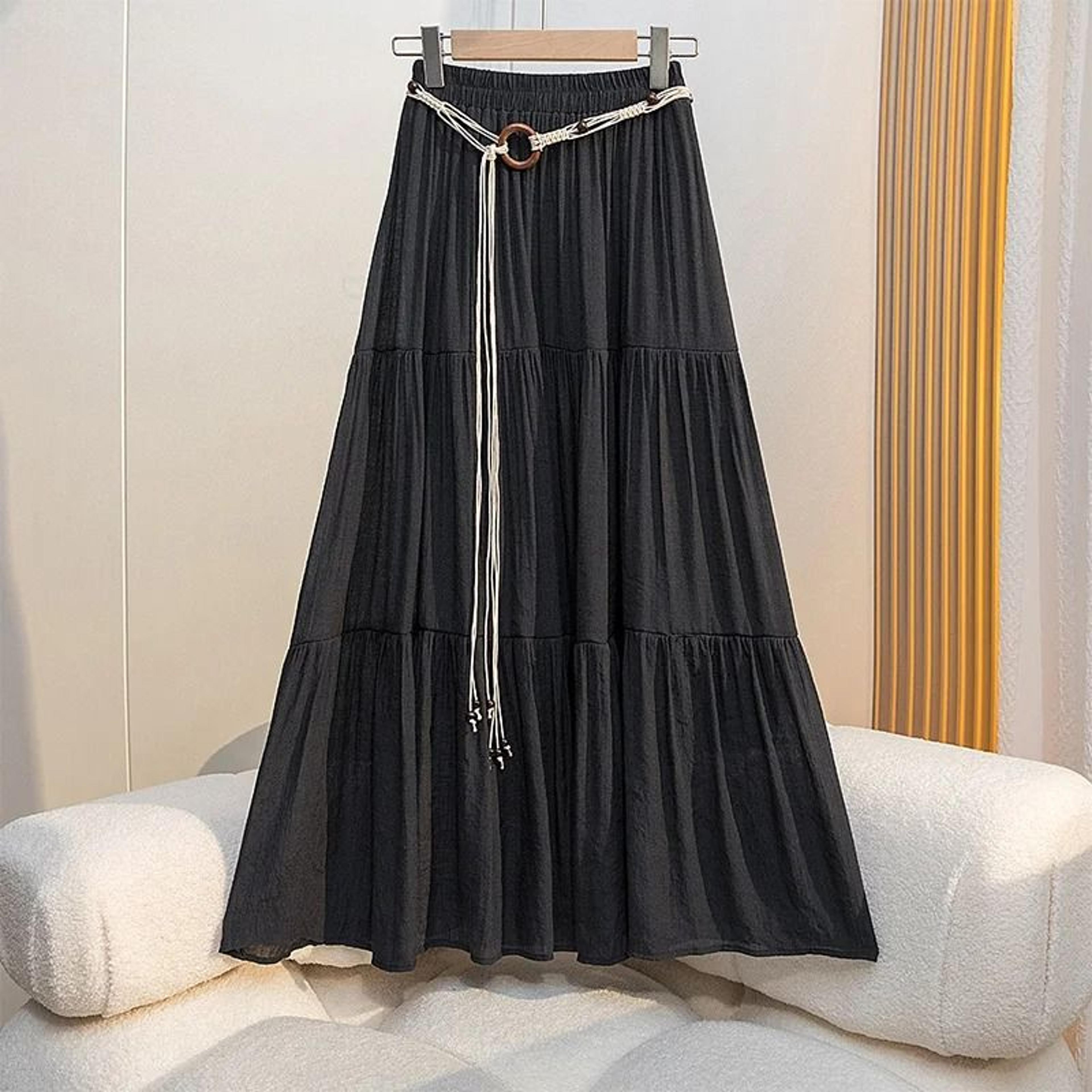 Boho Cotton Linen Slimming Midi Skirt 6