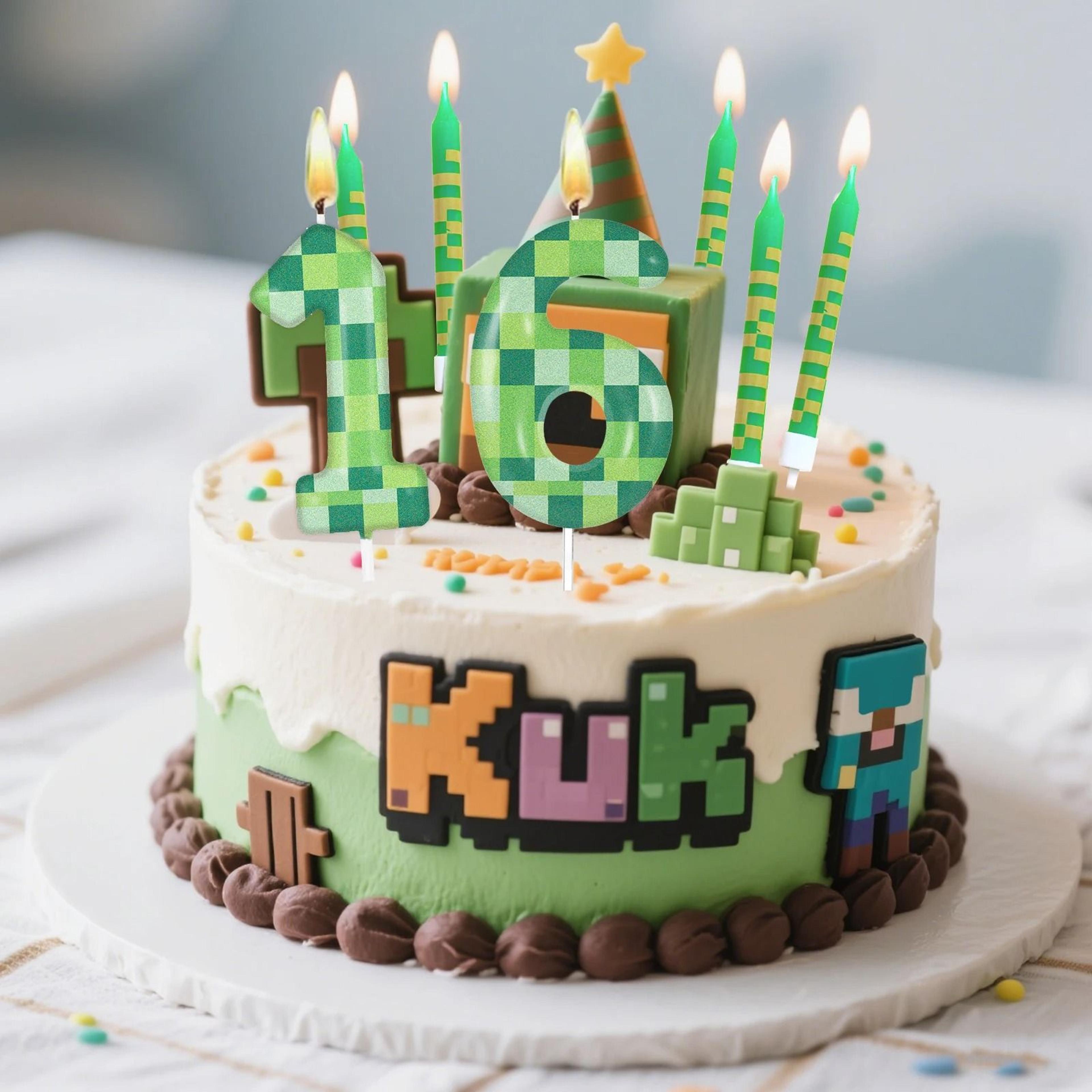 pixelated gamer theme birthday candle set