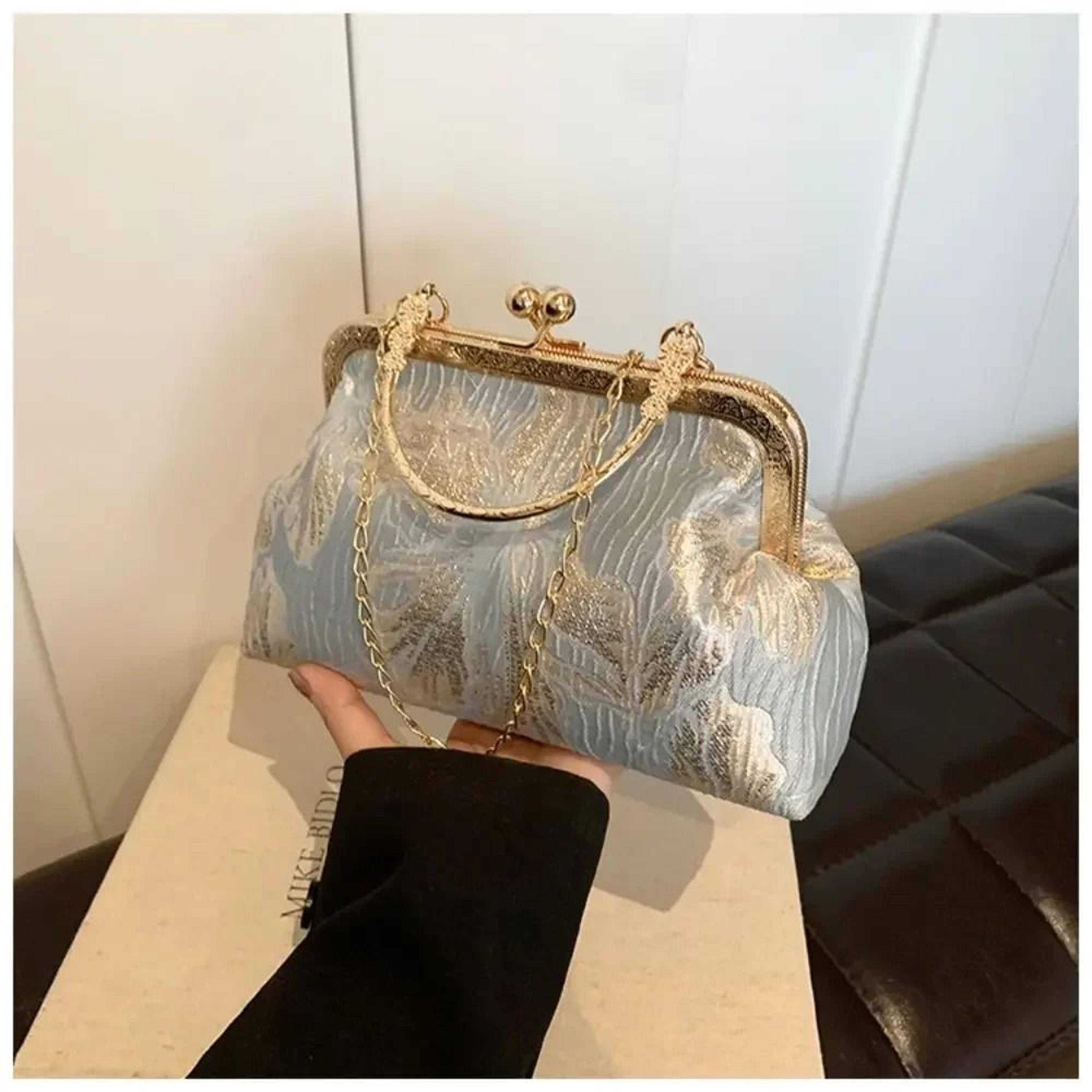 Vintage French Gold Velvet Evening Clutch 11