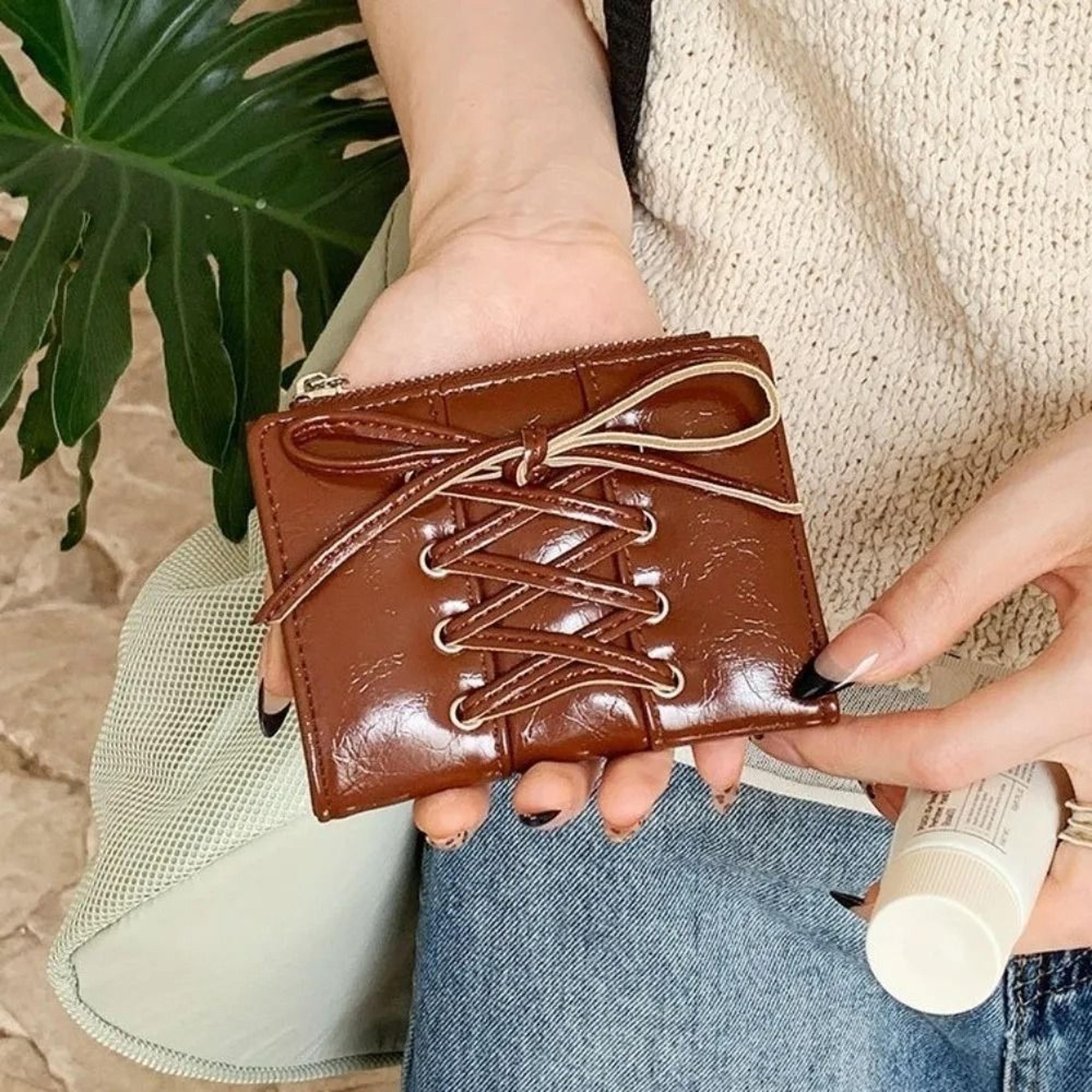 Y2K LaceUp Bow Short Wallet With Slim Card Insert 1