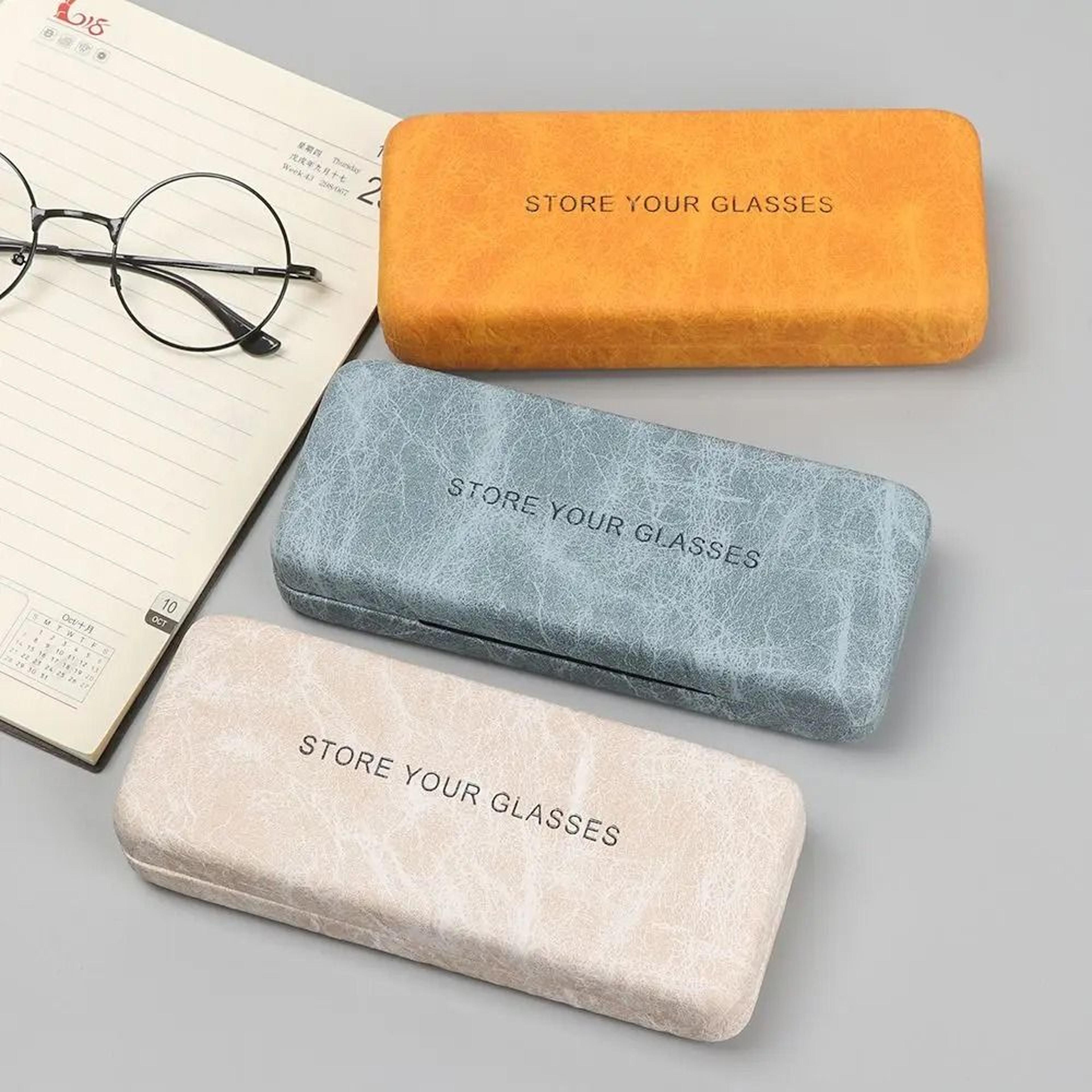 portable retro steel and leather hard eyeglass case