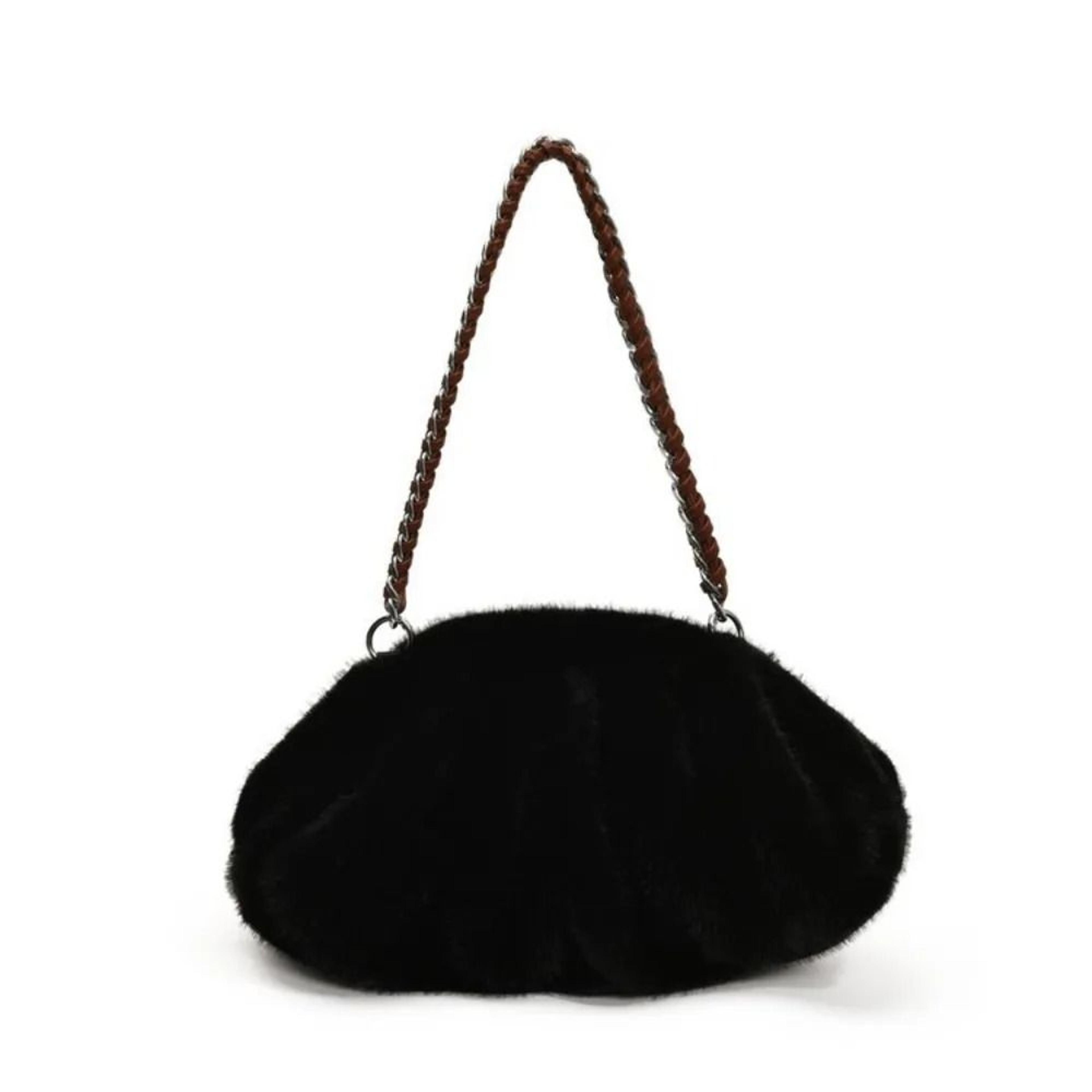 Trendy Soft Faux Fur Pleated Hobo Bag 7