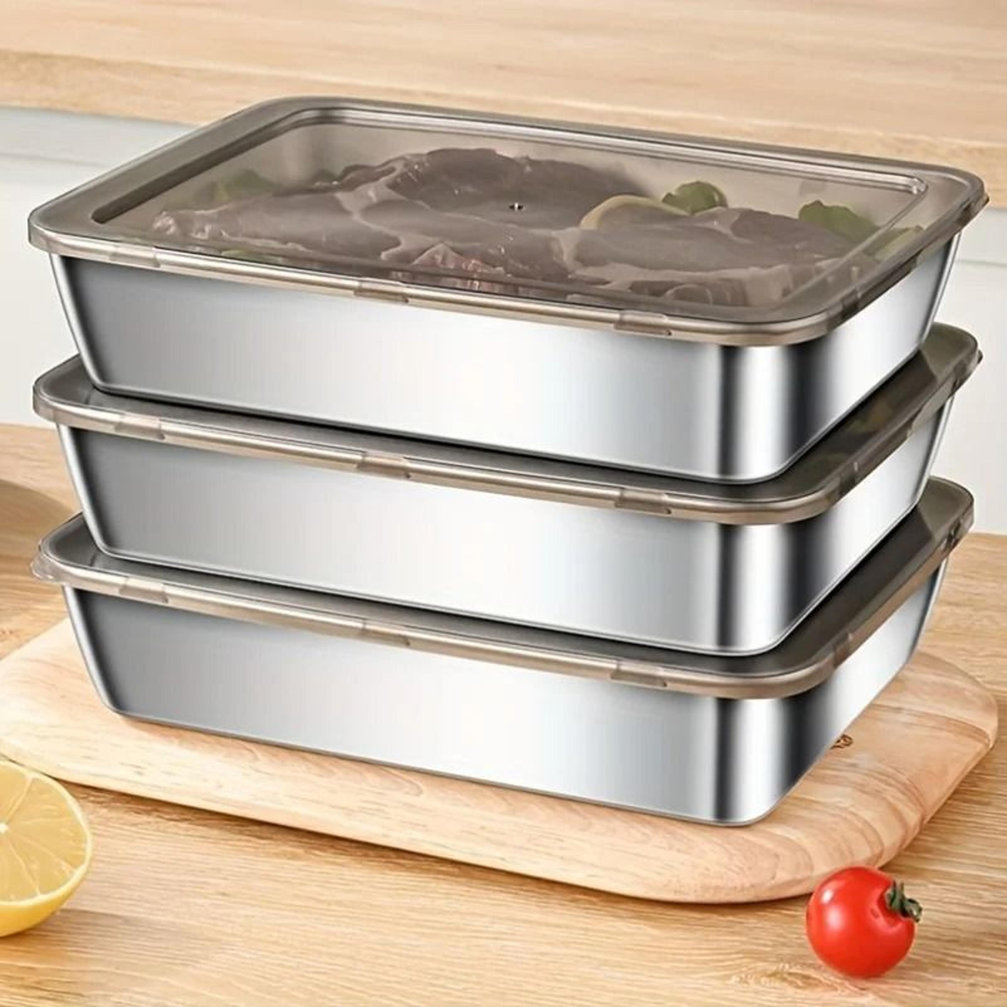 Stainless Steel Rectangle Food Storage Container With Cover 1