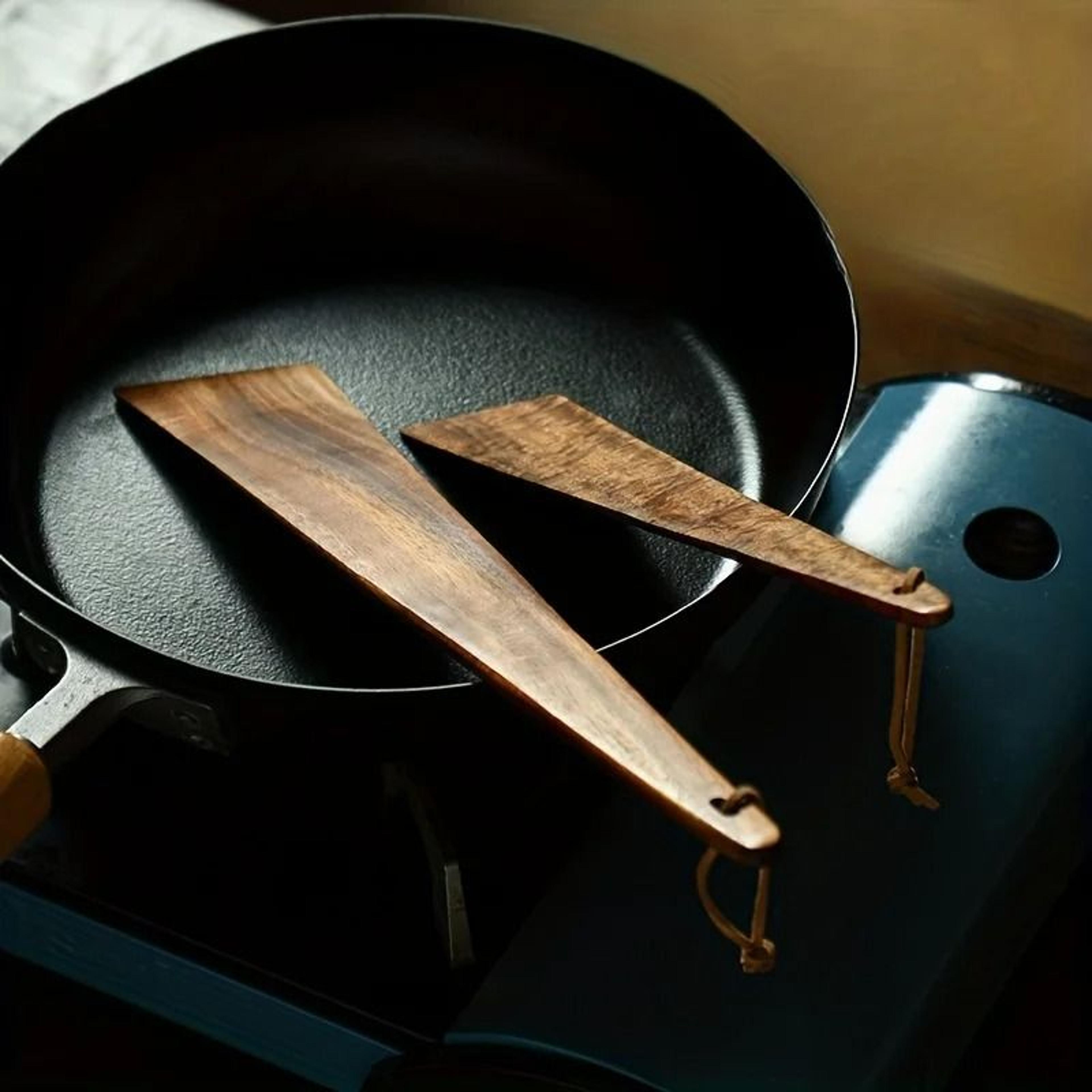 natural teak wood flat cooking spatula