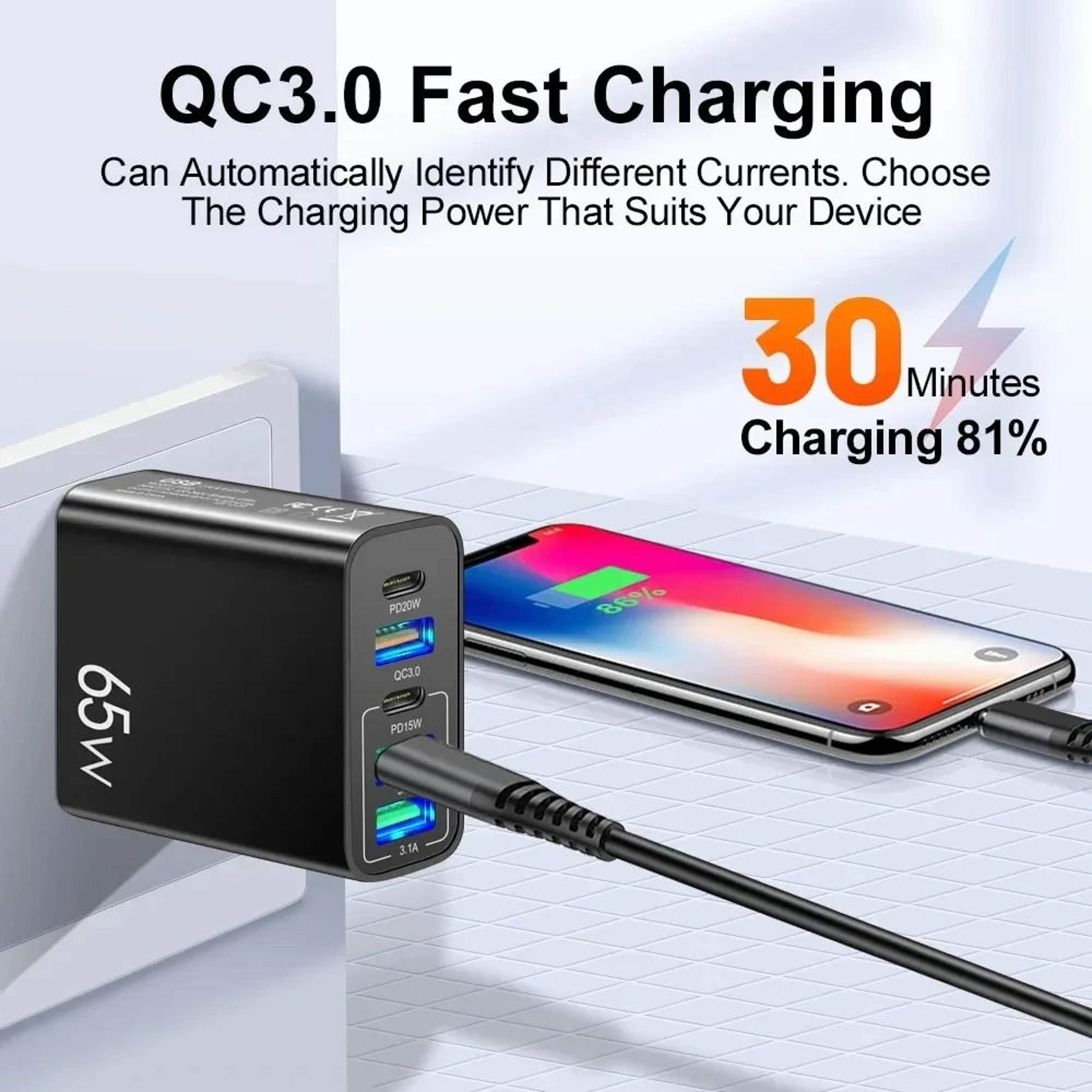 65W 5 Port Multi Device USB Wall Charger 1