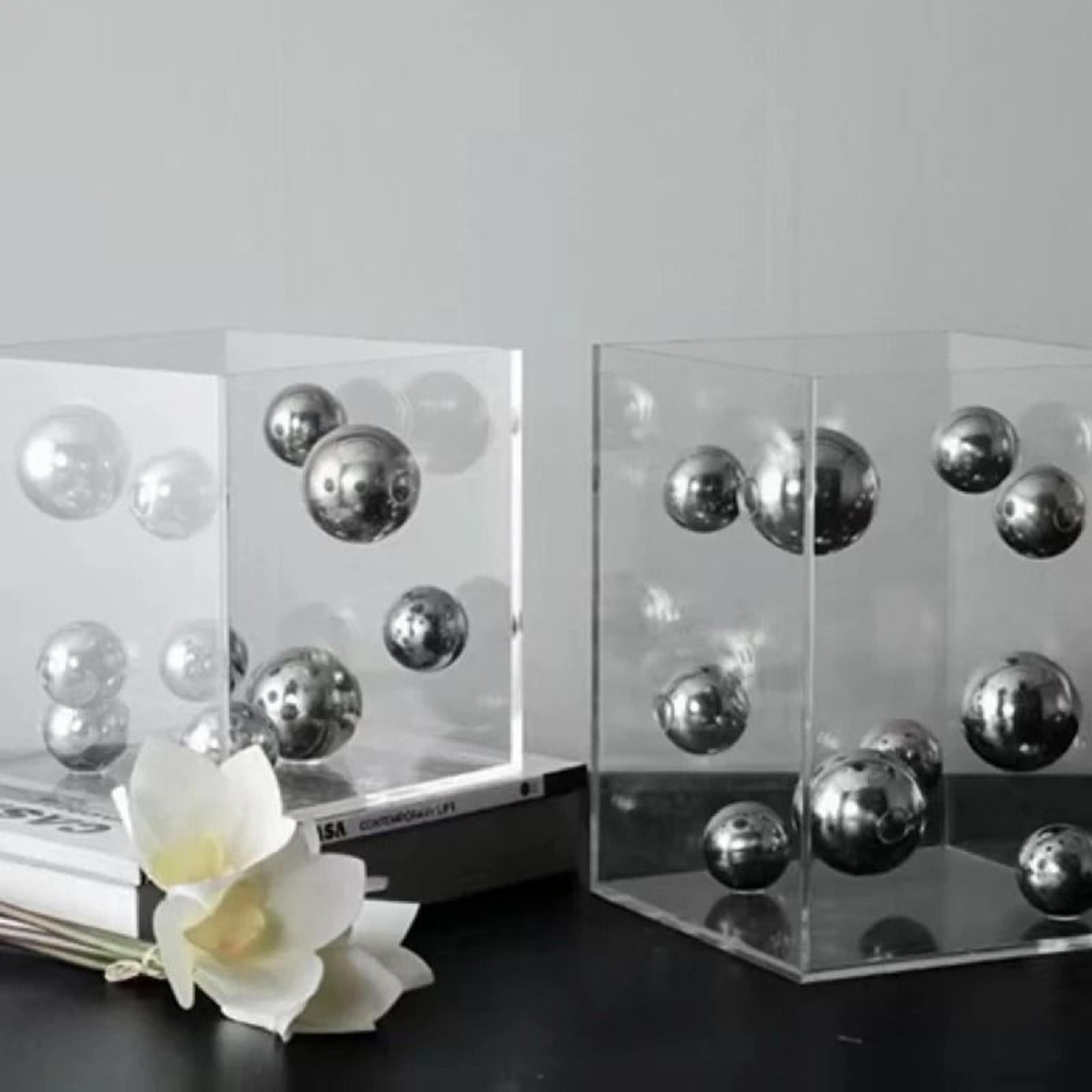 Modern Geometric Clear Acrylic Cube  Sphere Display Sculpture 3