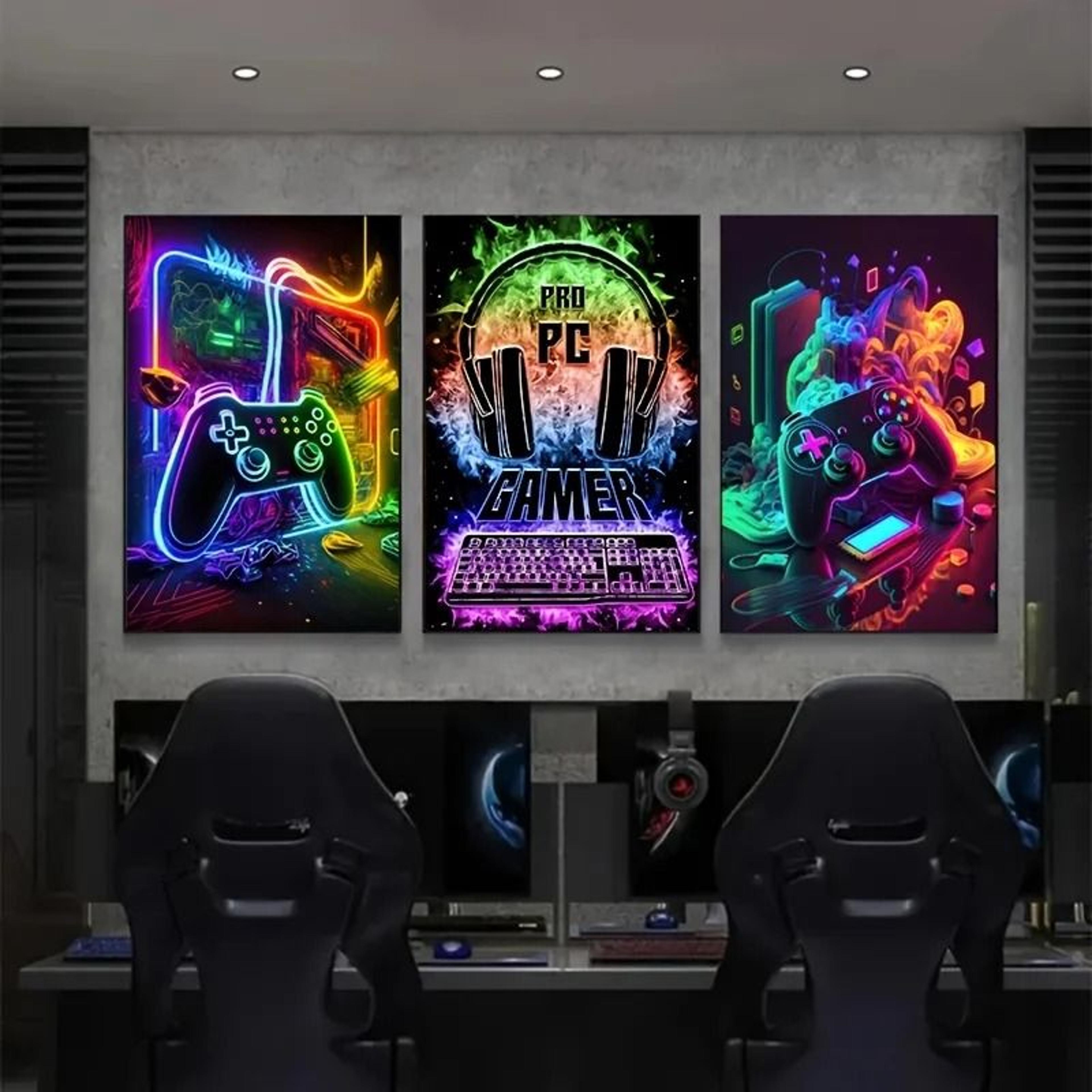 cybernetic gaming room high definition canvas art trio