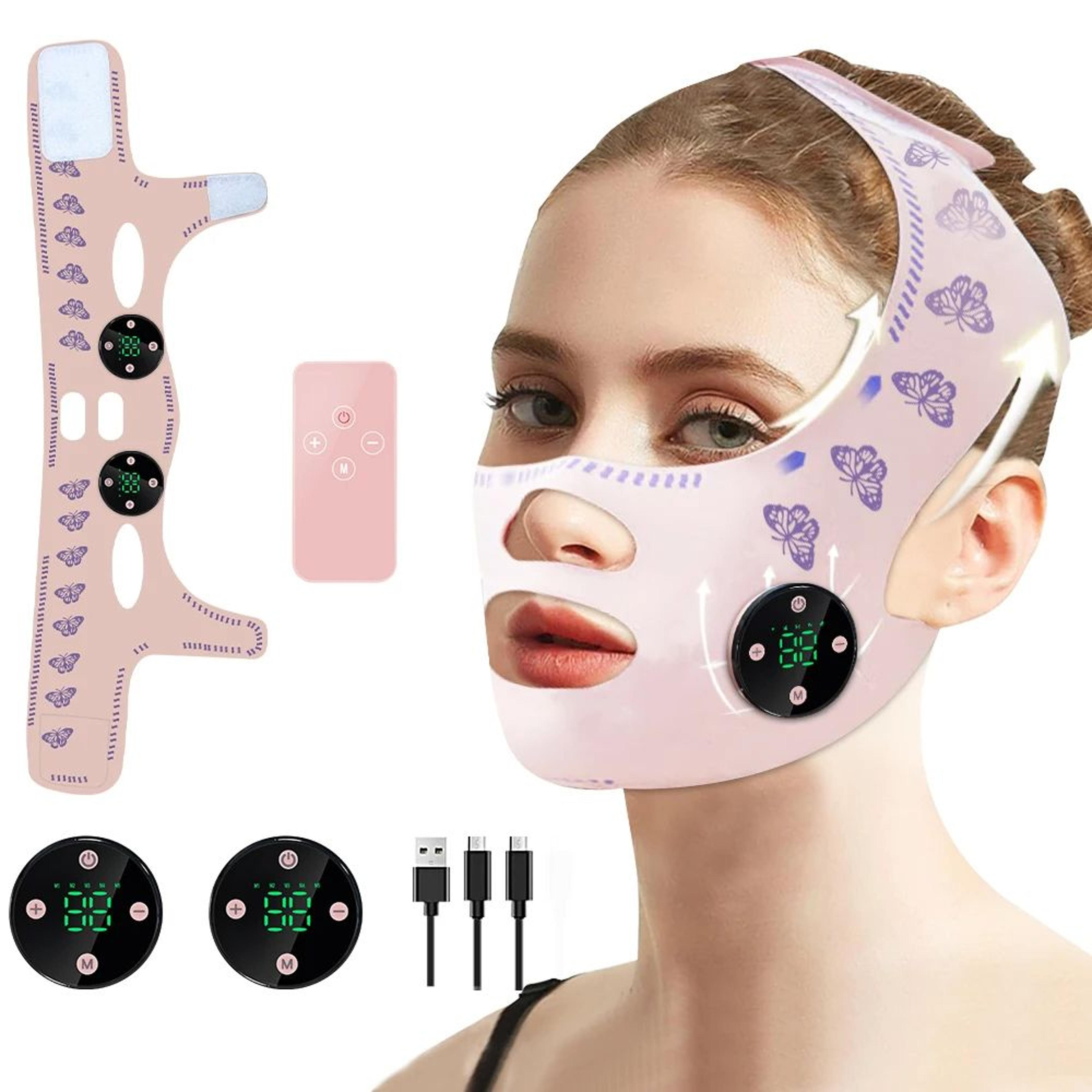 ems chin strap for face lift & double chin reduction, usb rechargeable v-line mask for men & women