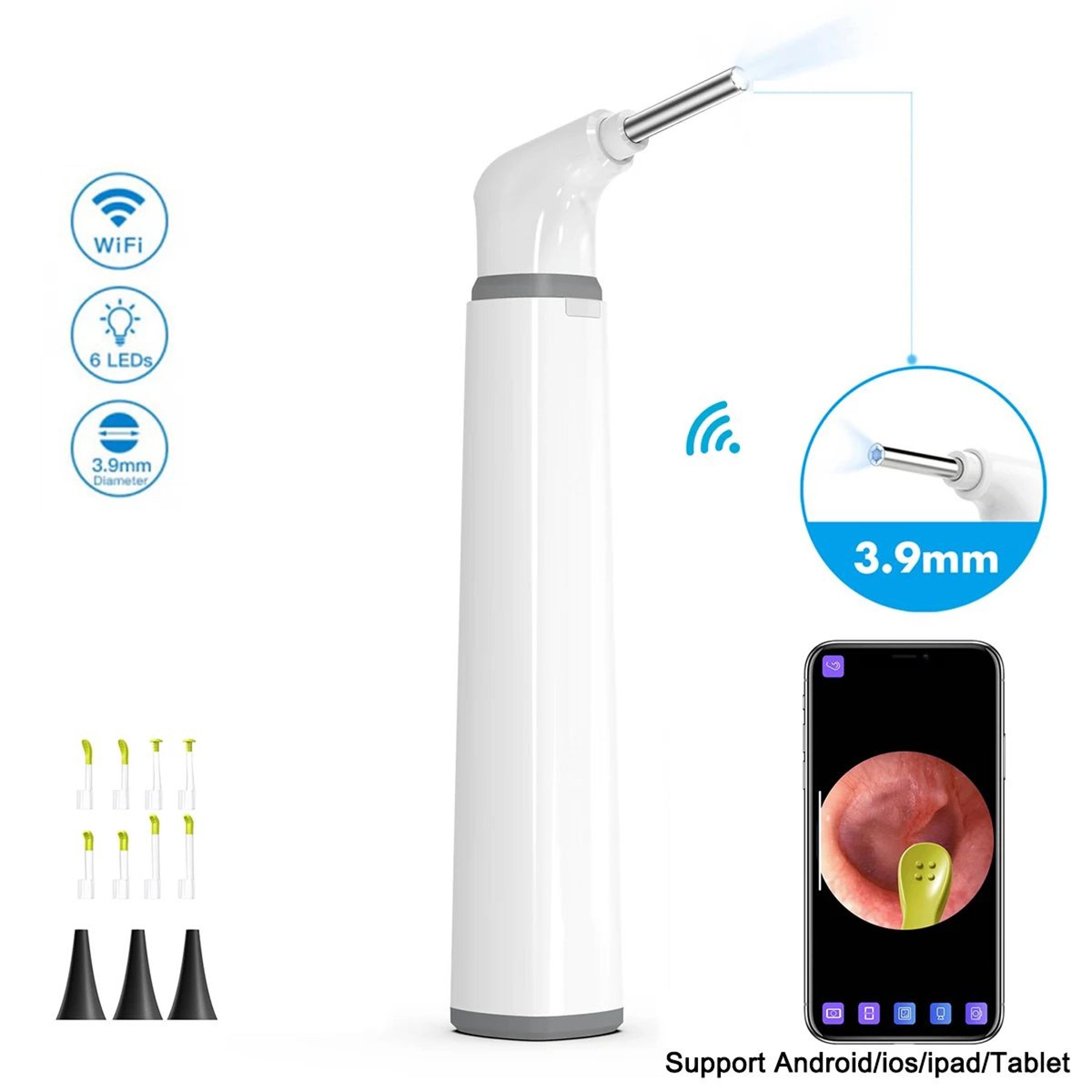 wireless otoscope ear camera hd wifi with led lights for adults and kids, safe and easy ear cleaning tool
