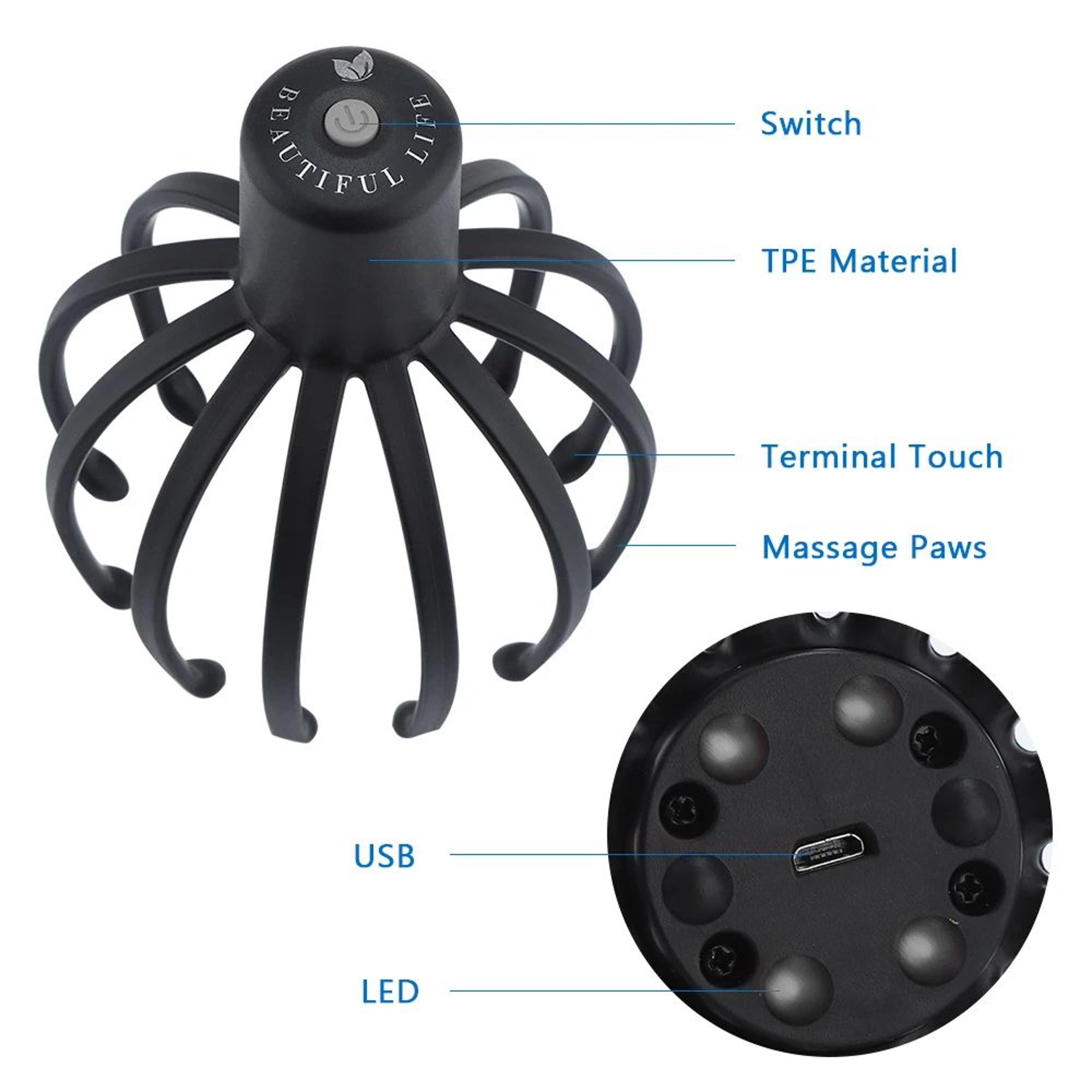 USB Rechargeable Electric Head Massager Massage Claws  ThreeSpeed Vibration Mode 1