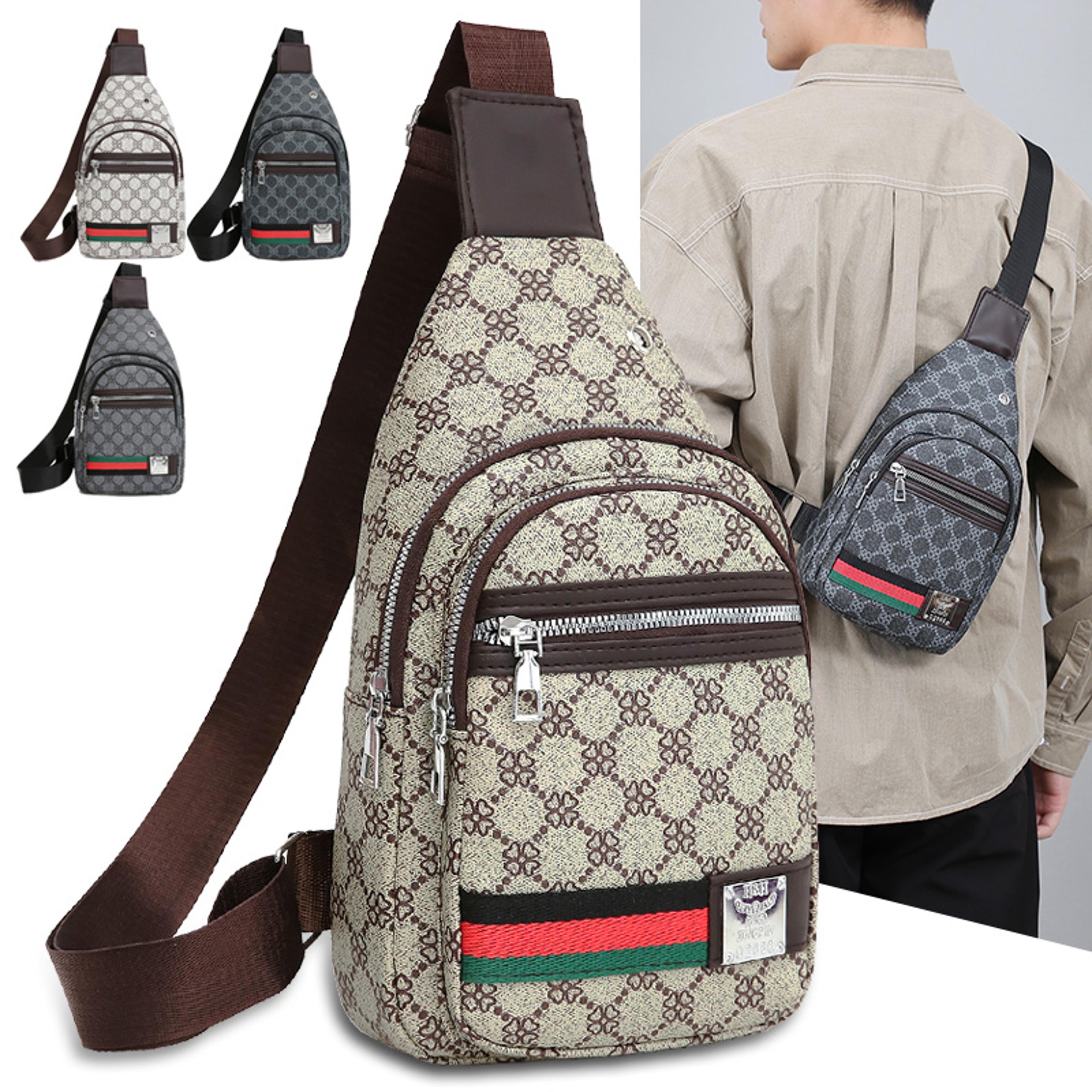casual men's crossbody bag, multifunction shoulder messenger bag, cloth chest handbag with earphone hole