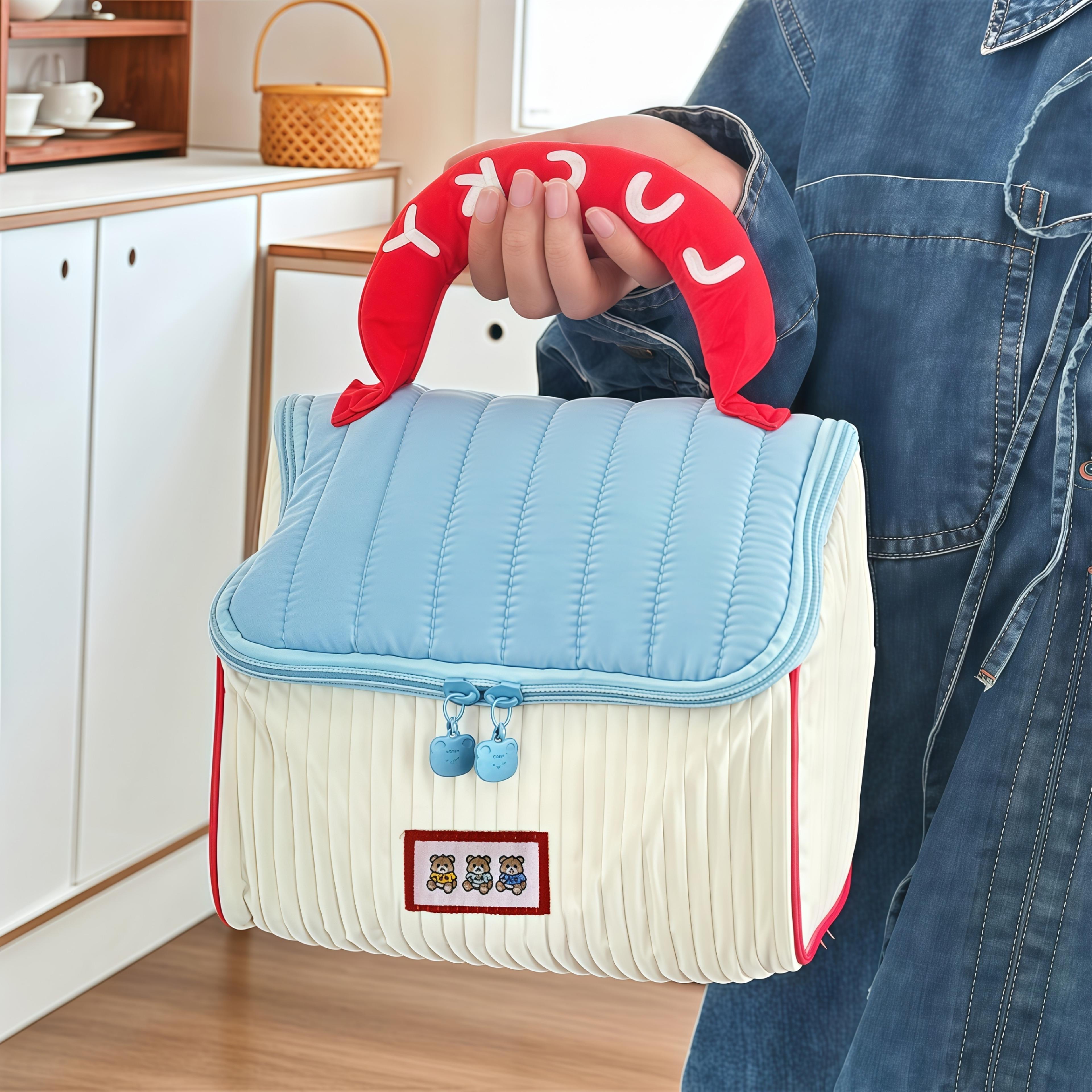 Girls Large Capacity Cute Hut Handbag Cartoon Pattern Portable Handheld Travel Toiletry Bag Cosmeti
