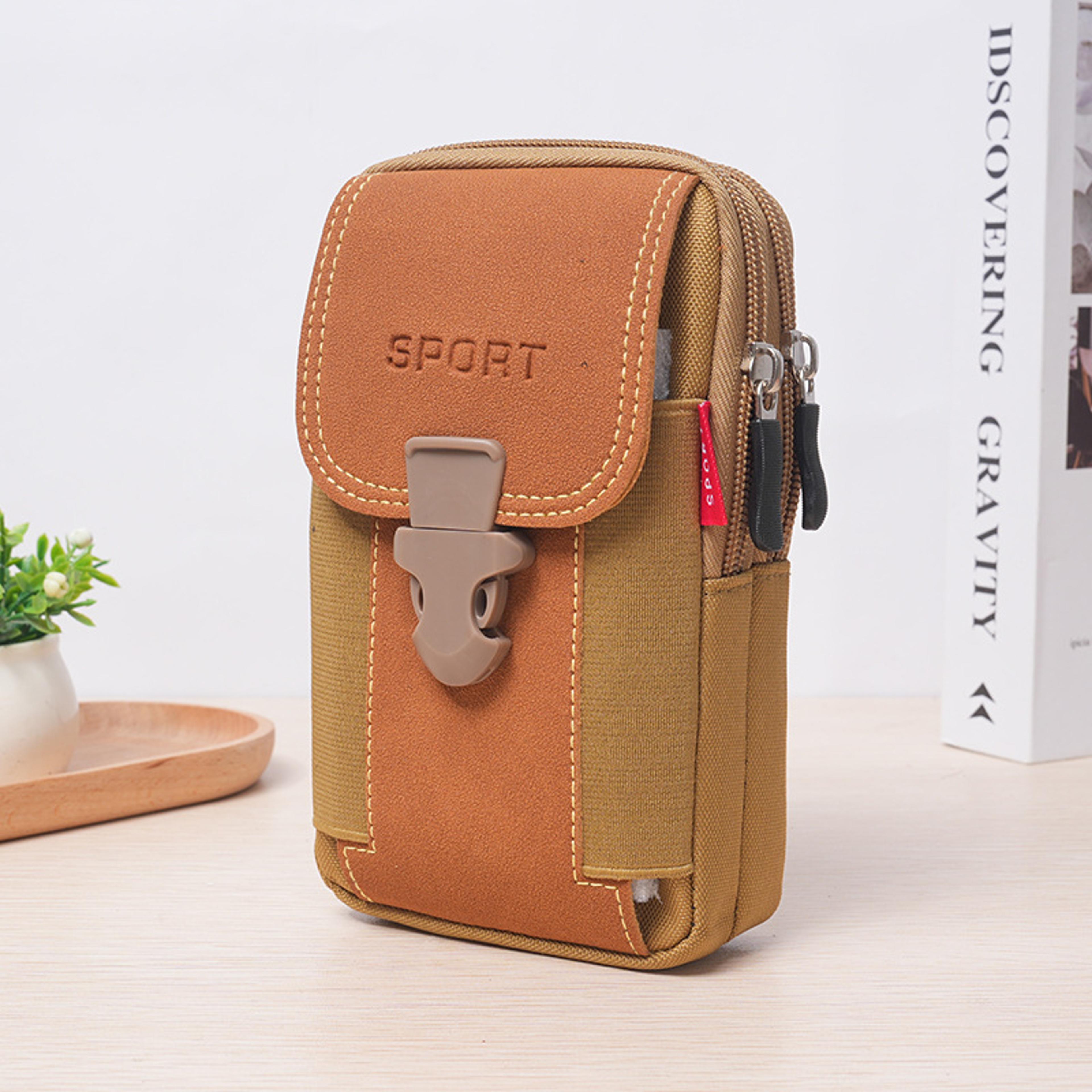 outdoor leather mens belt backpack, fashionable and multifunctional soft bag, travel sports phone case, belt bag
