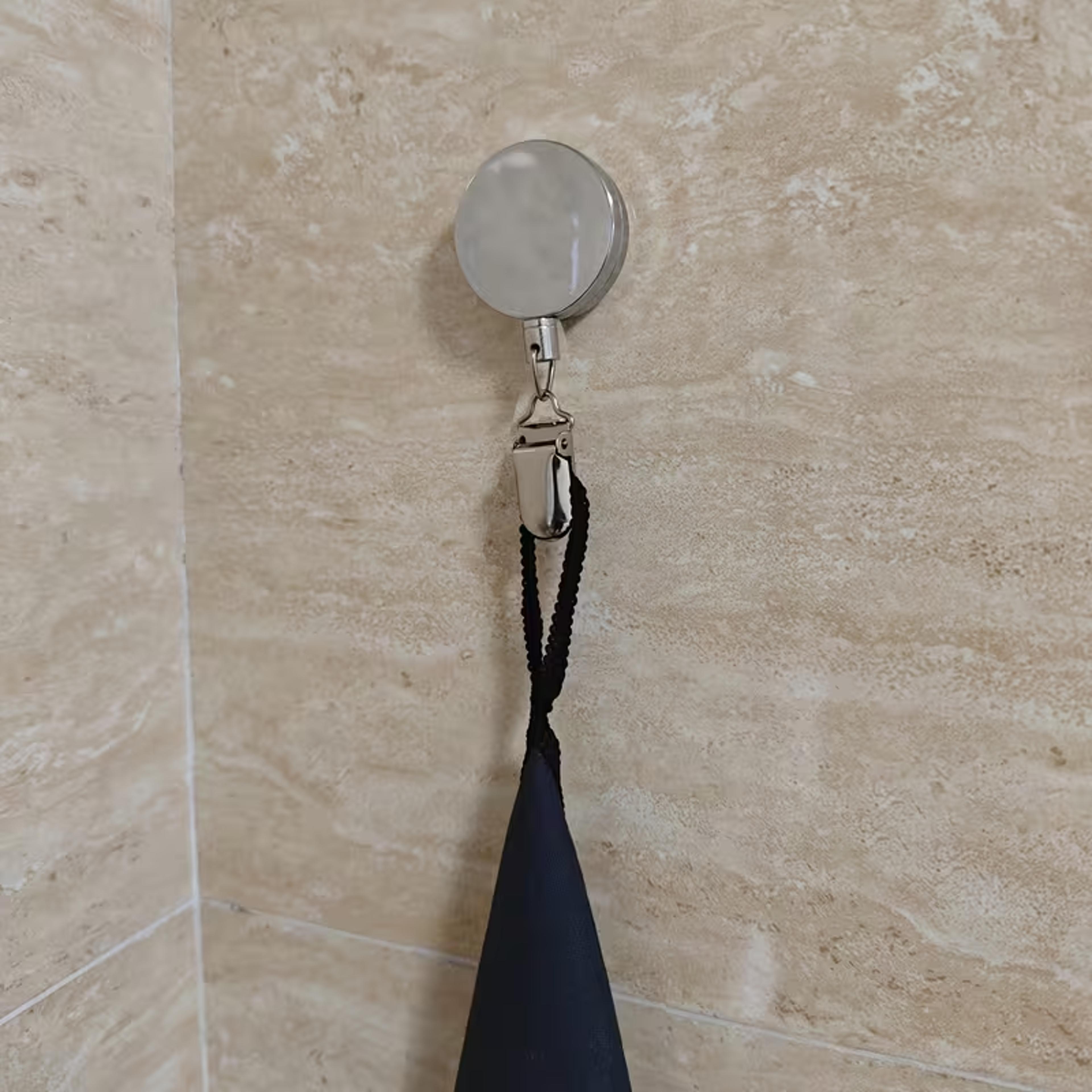 Automatic Retractable Self Adhesive Towel Rack No Drill Wall Mounted Clip Holder Organizer 3