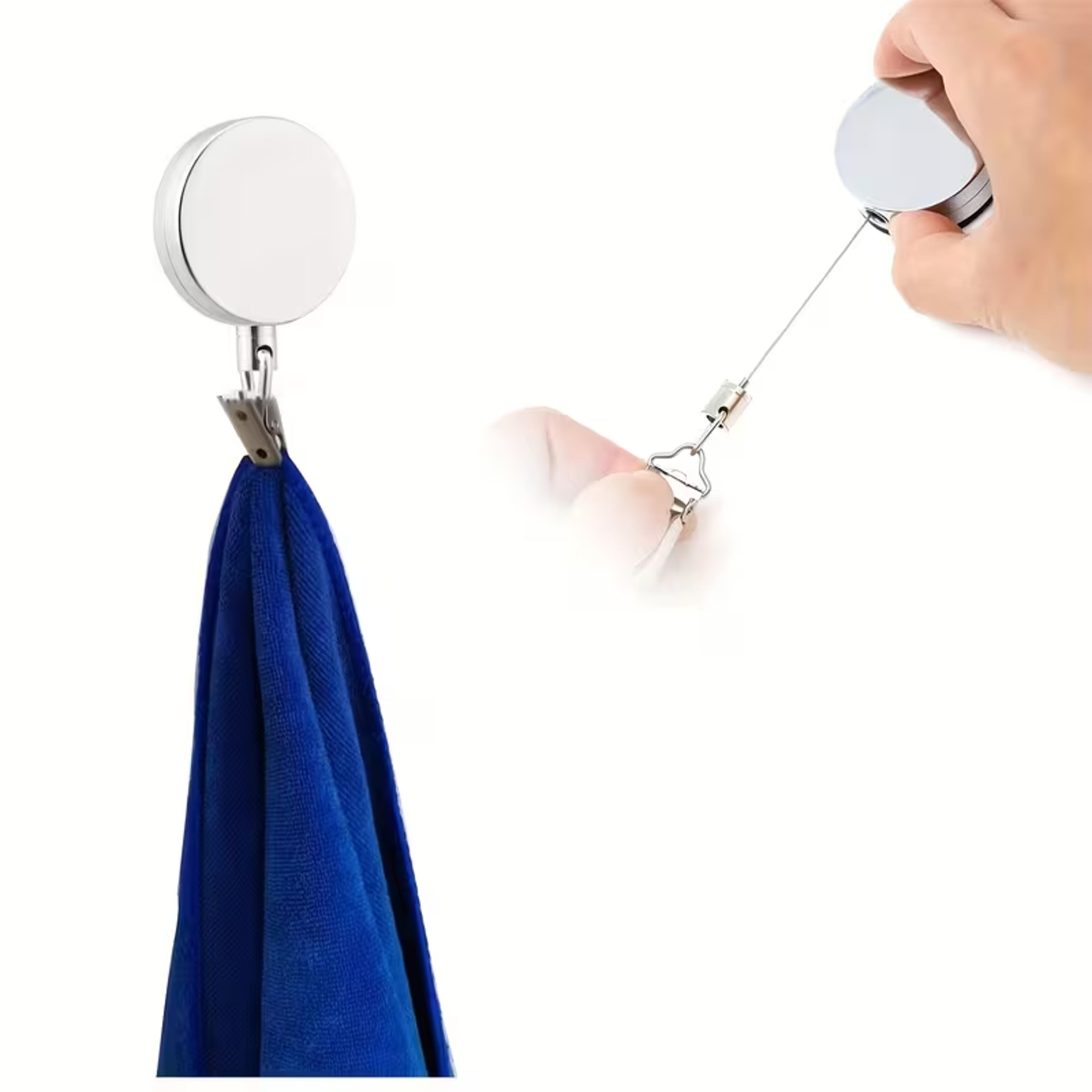 Automatic Retractable Self Adhesive Towel Rack No Drill Wall Mounted Clip Holder Organizer 4