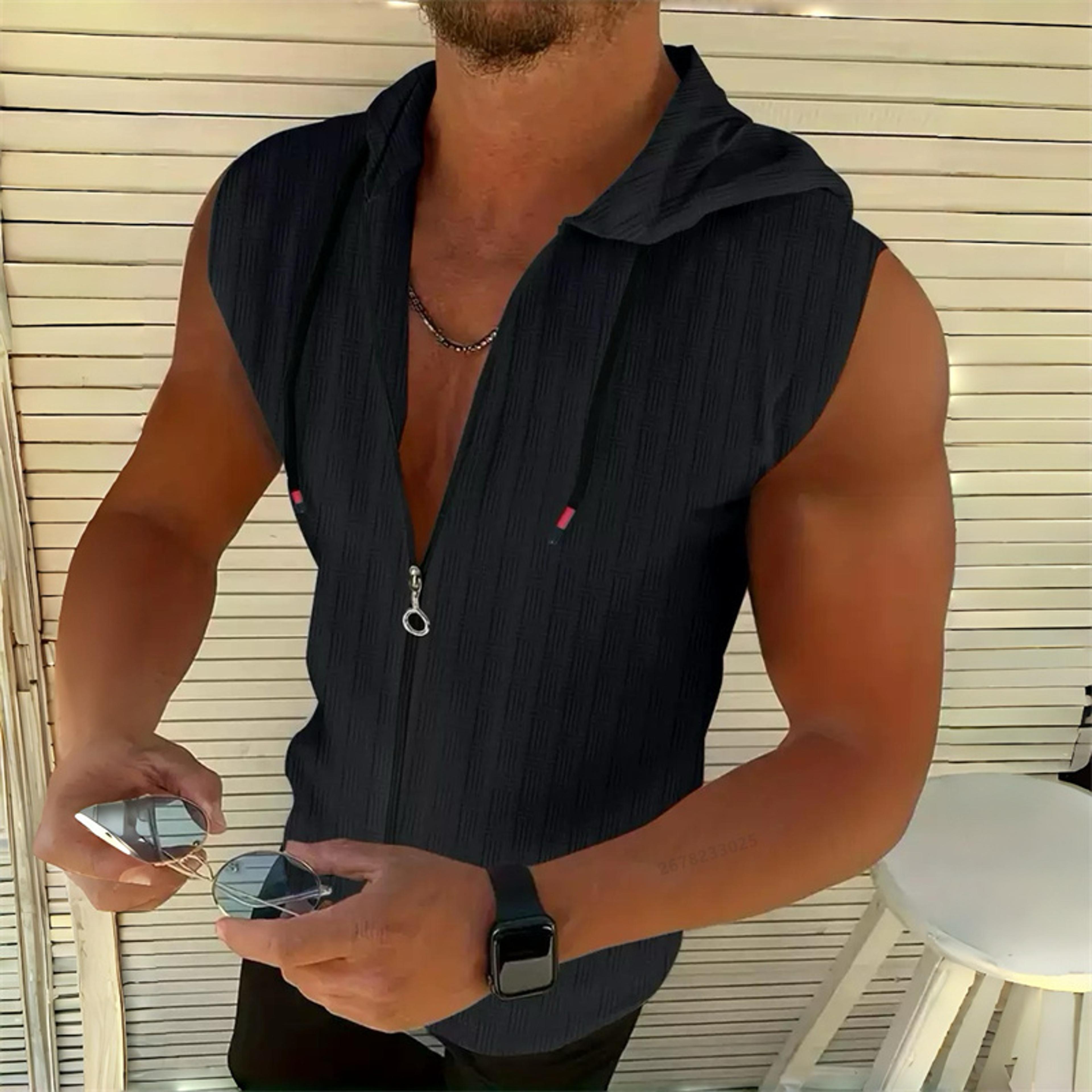 Urban Flex Sleeveless Hoodie Vest For Men Slim Fit Zip Up Workout Shirt 1