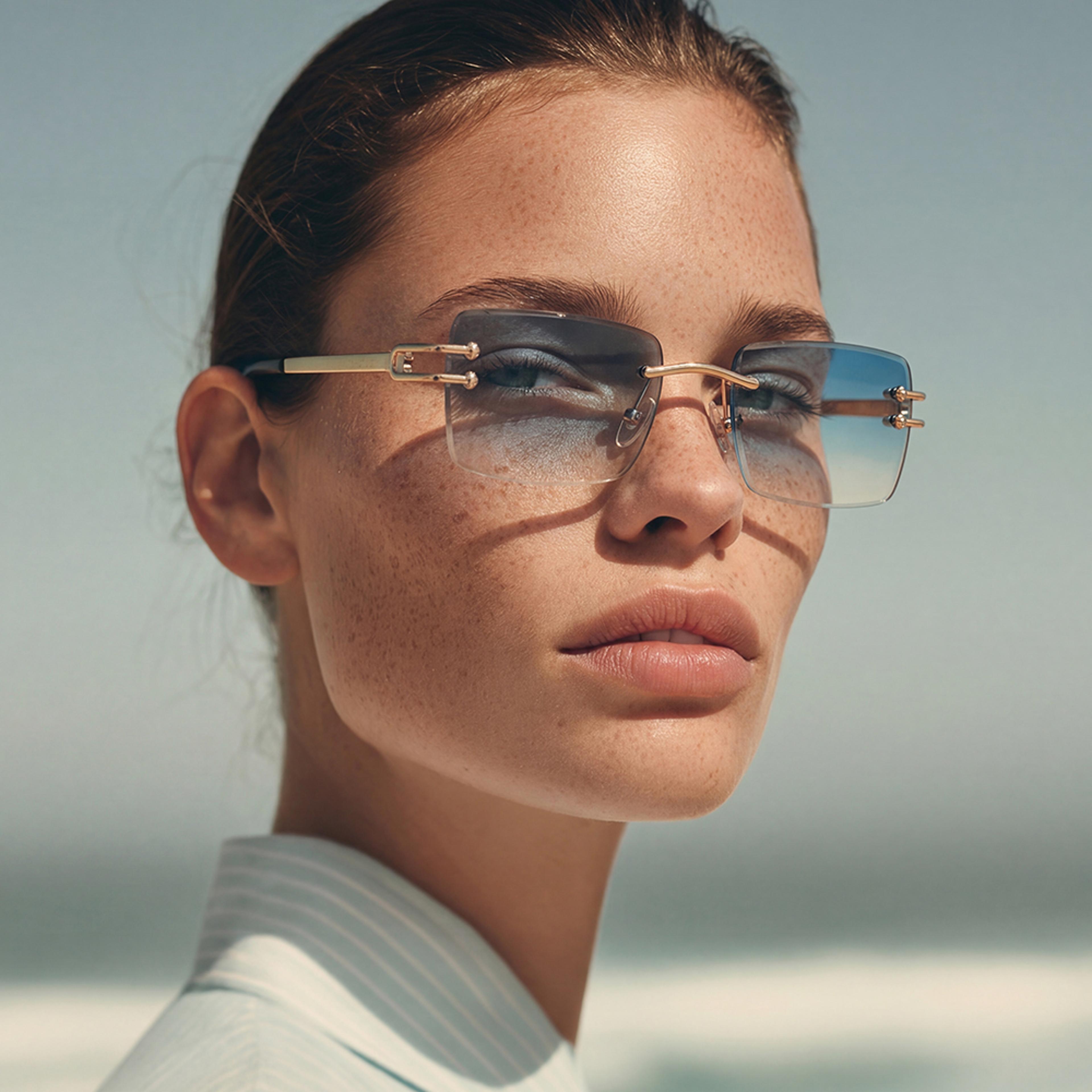 Rimless Square Sunglasses With Diamond Cut Lenses For Men  Women 1
