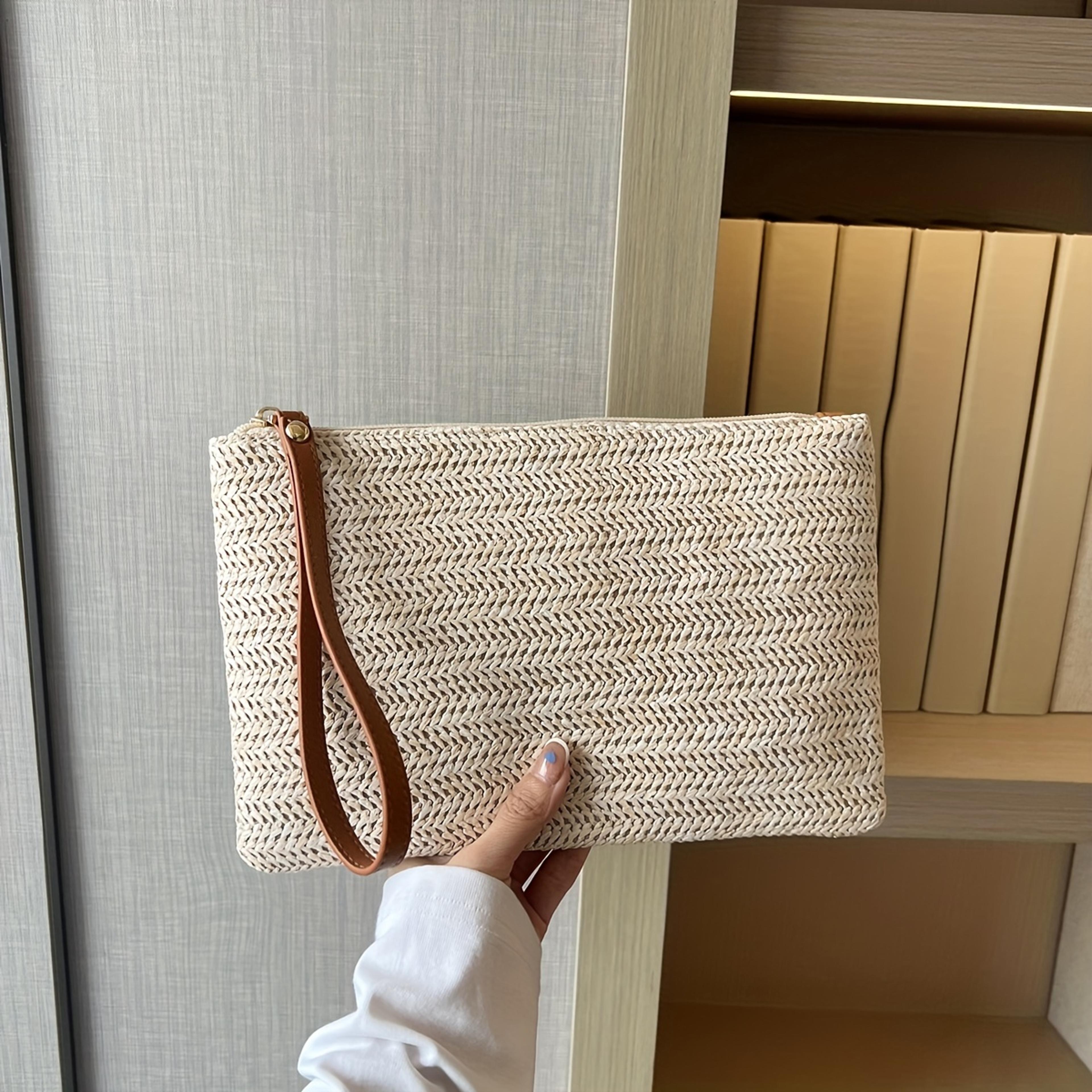 Summer Straw Clutch Bag Woven Zipper Handbag For Women Lightweight Beach Purse 3