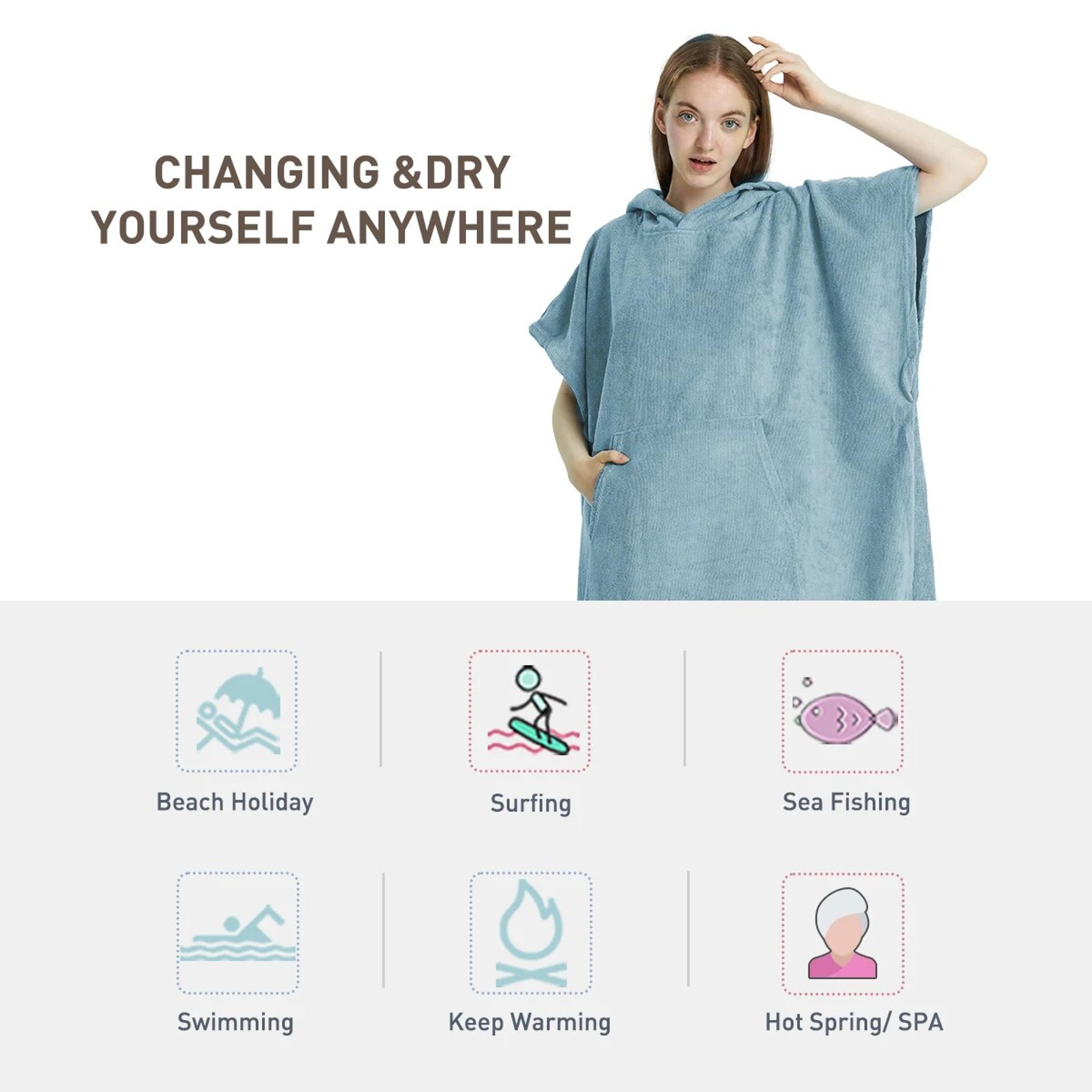 Quick Dry Surf Poncho Hooded Changing Robe Microfiber Beach Towel For Adults 2