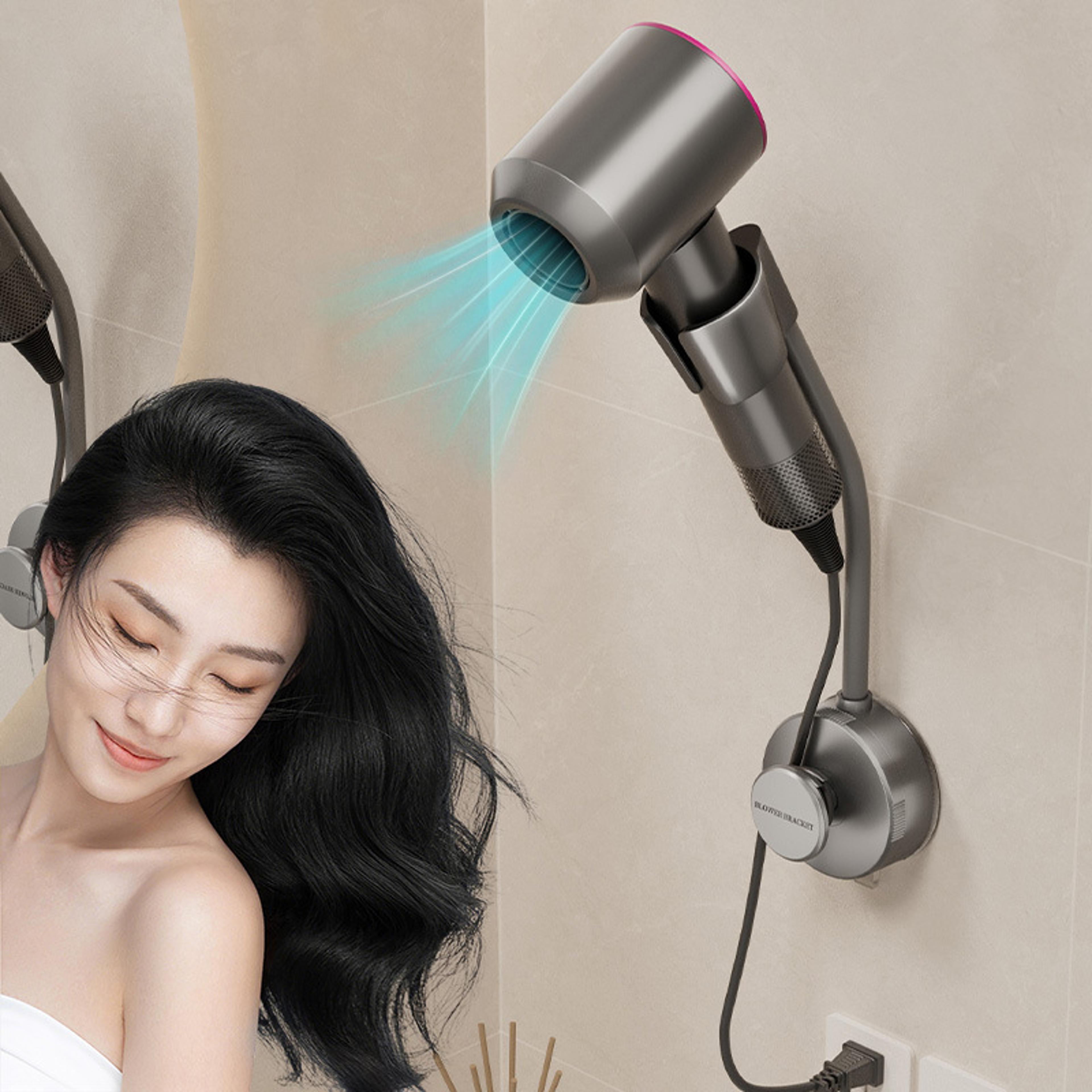 hands free hair dryer holder with strong suction cup bathroom organizer wall mounted stand