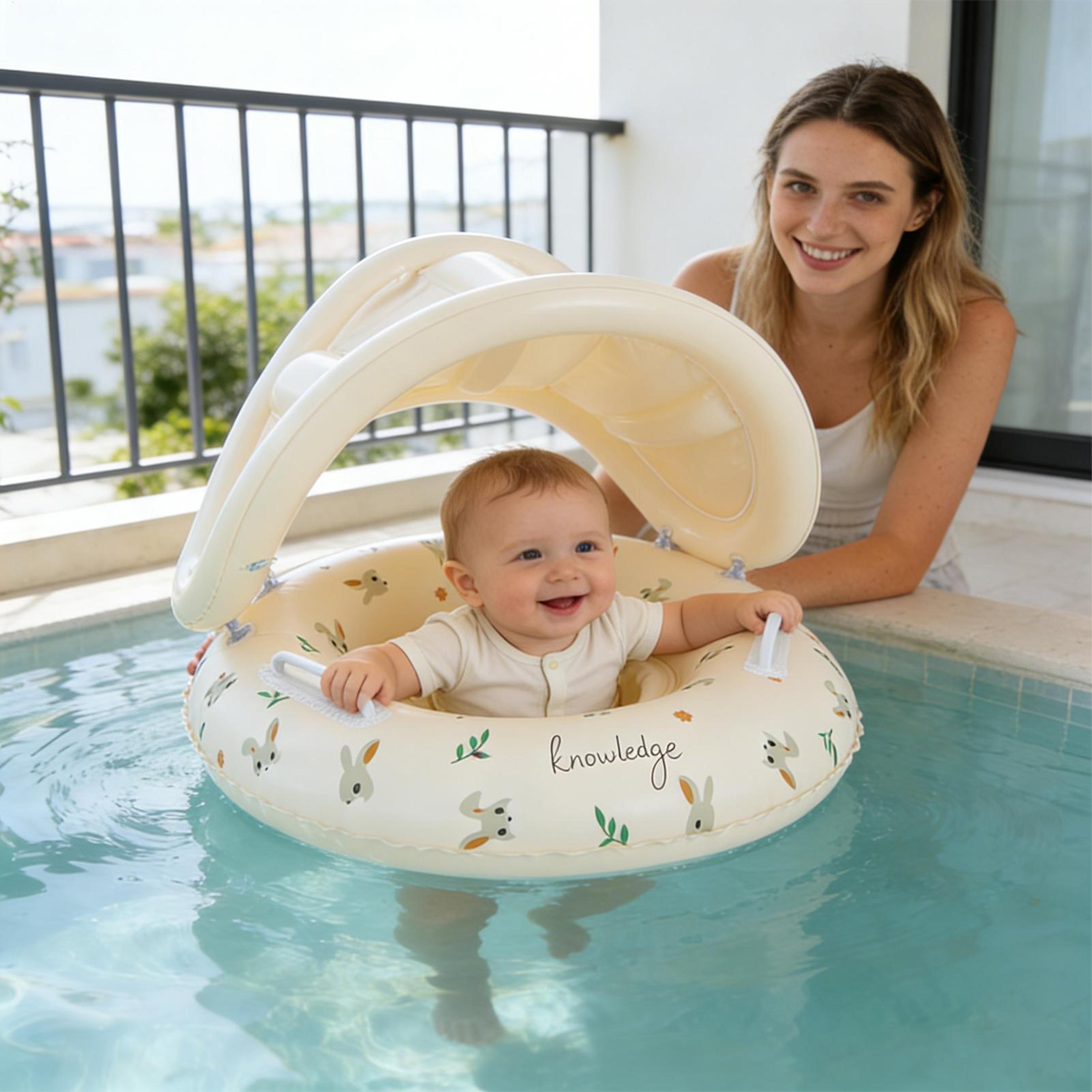 Baby Pool Float With Removable Sun Canopy And Safe Swim Seat For Toddlers 2