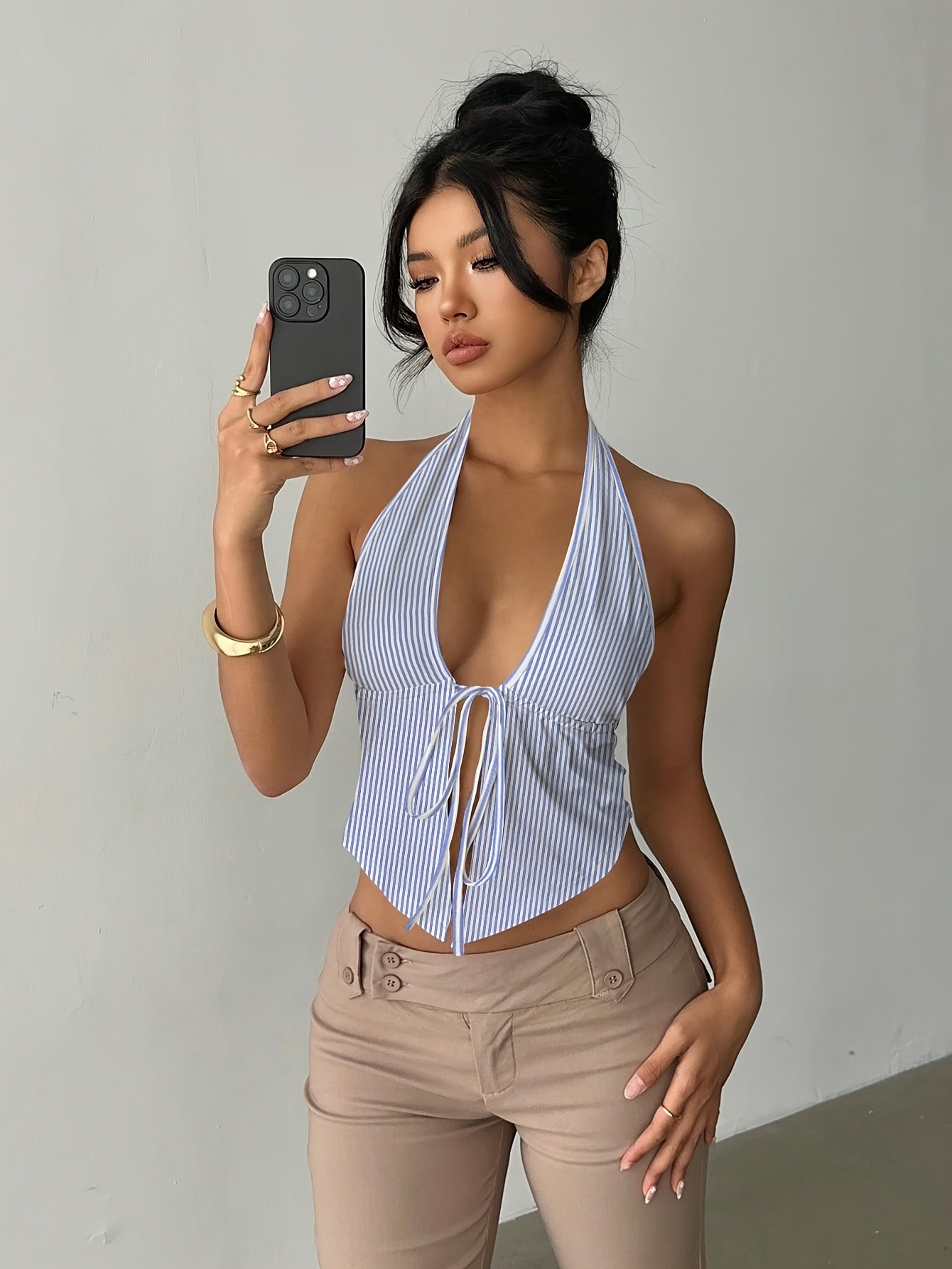 Striped Tank Top With Side Split For Women Casual Summer Sleeveless Camisole 3