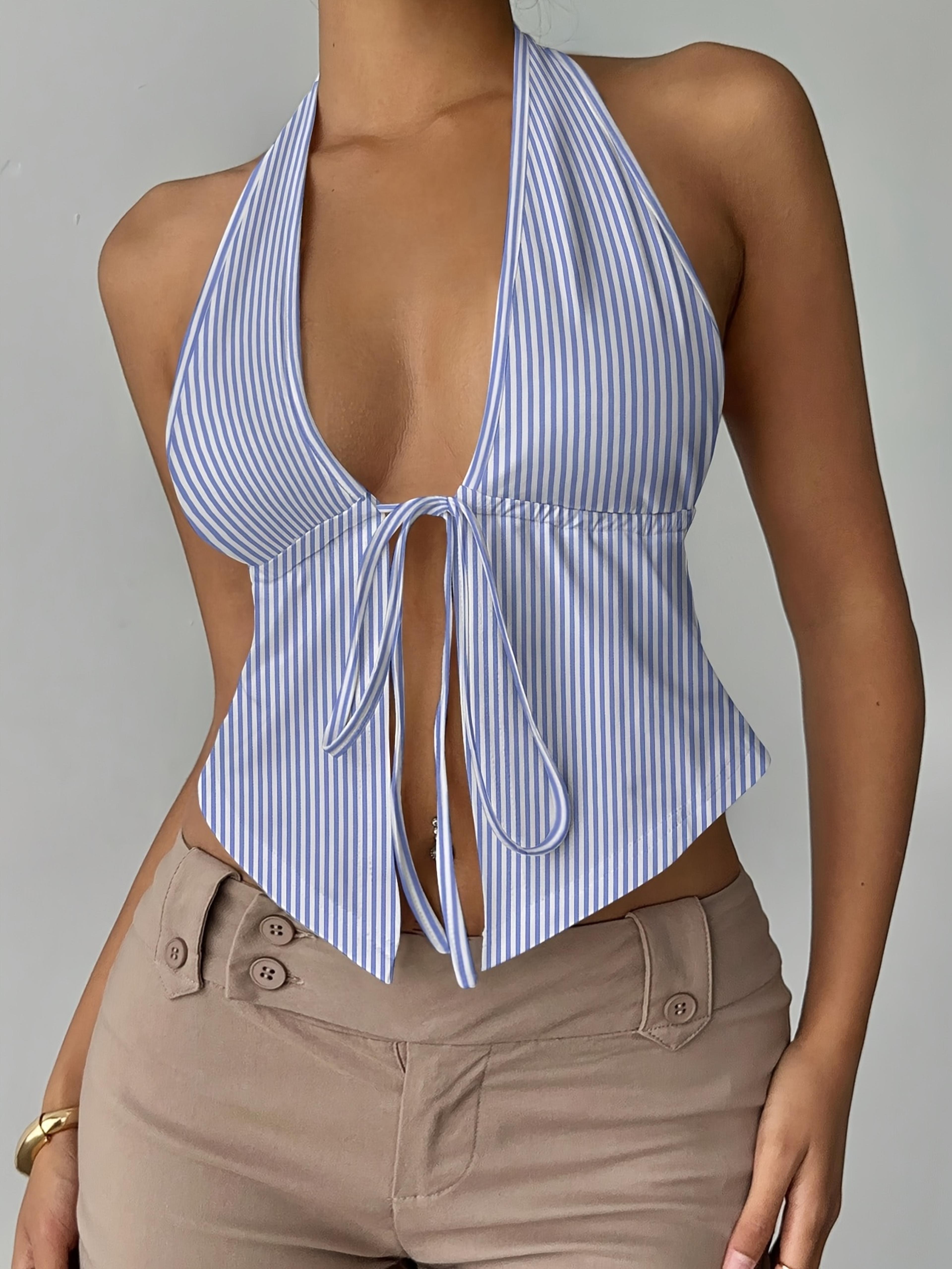 Striped Tank Top With Side Split For Women Casual Summer Sleeveless Camisole 4