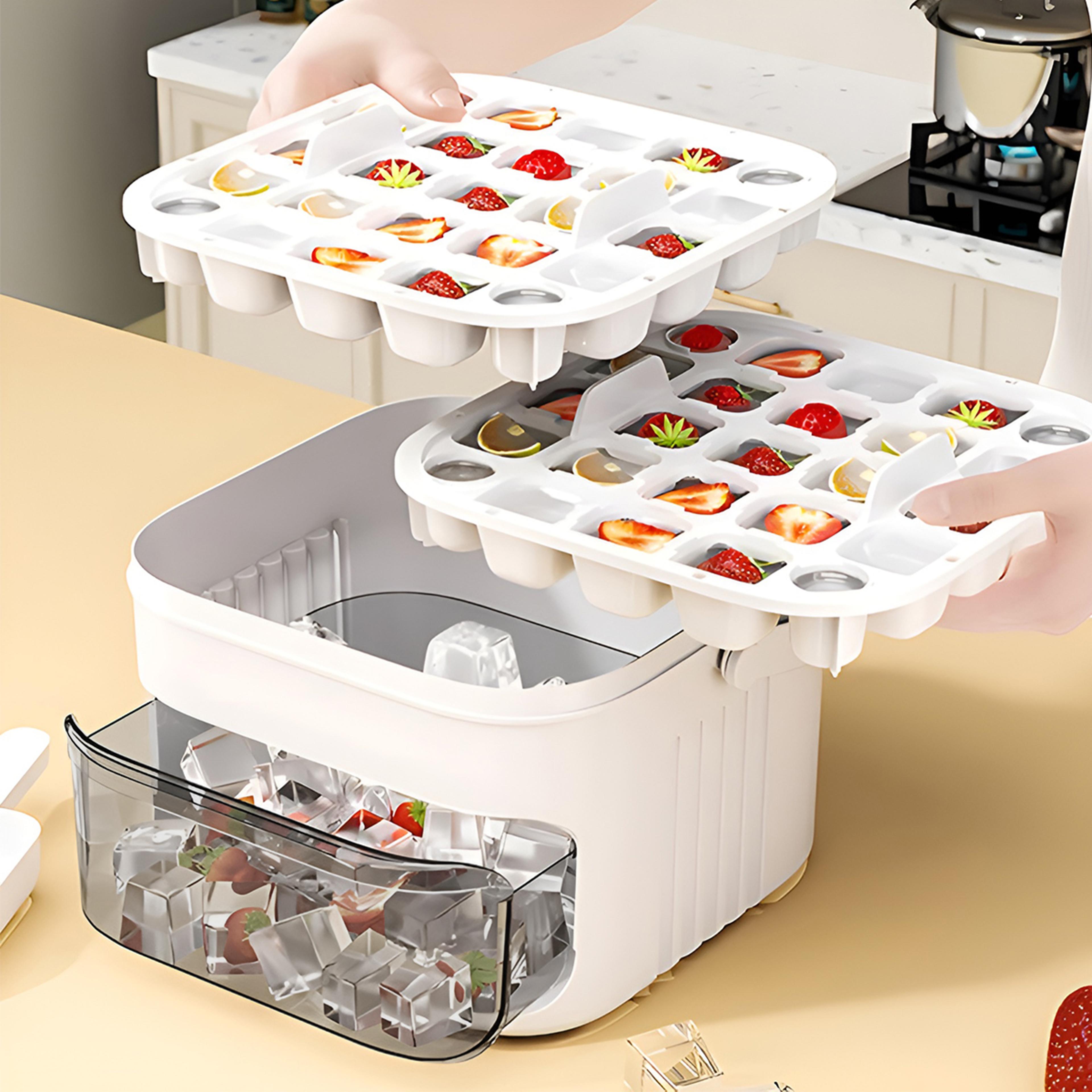 Grid Easy Release Ice Cube Tray With Lid And Storage Bin Reusable Ice Maker Mold 1