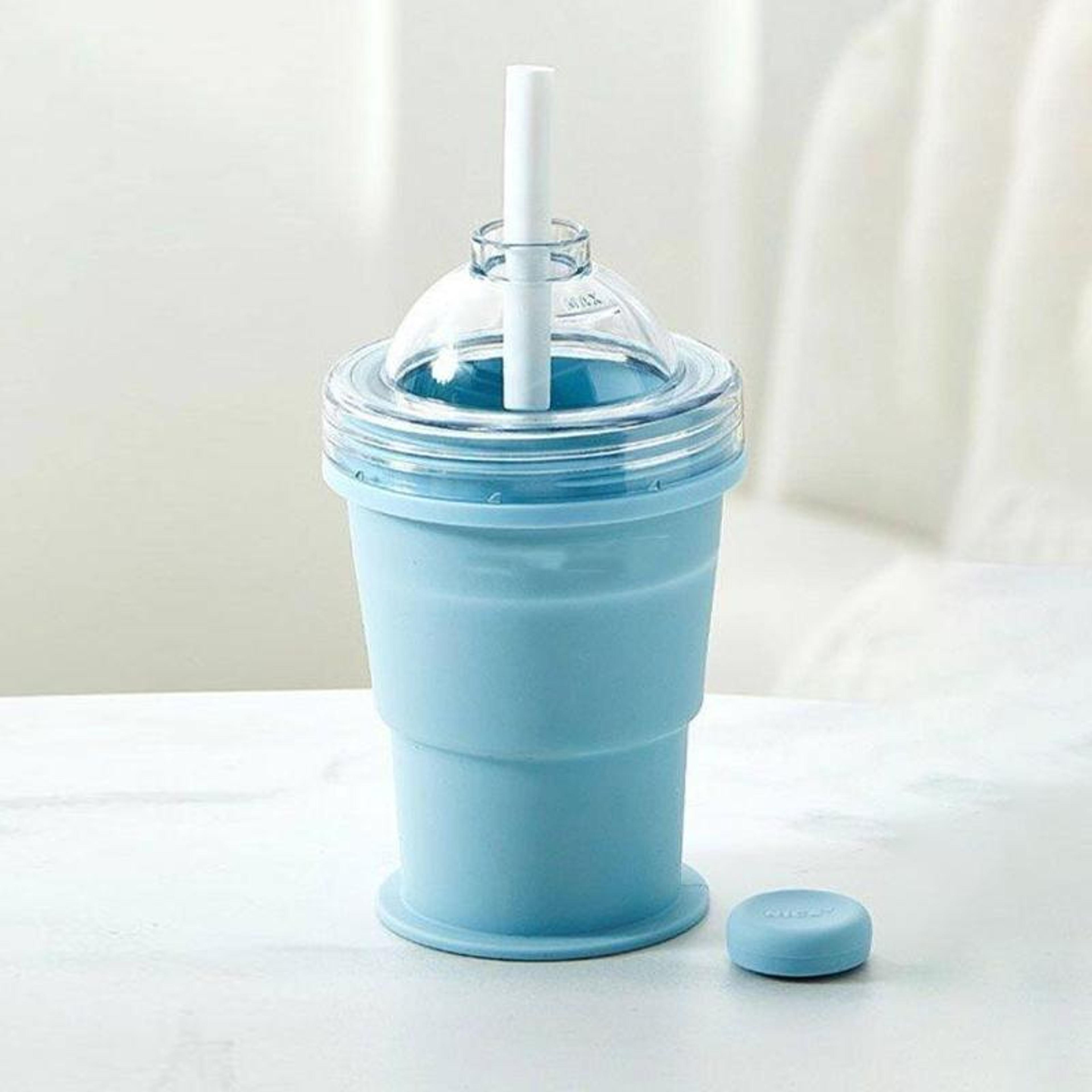 collapsible ice cup with straw portable travel tumbler & silicone ice ball maker