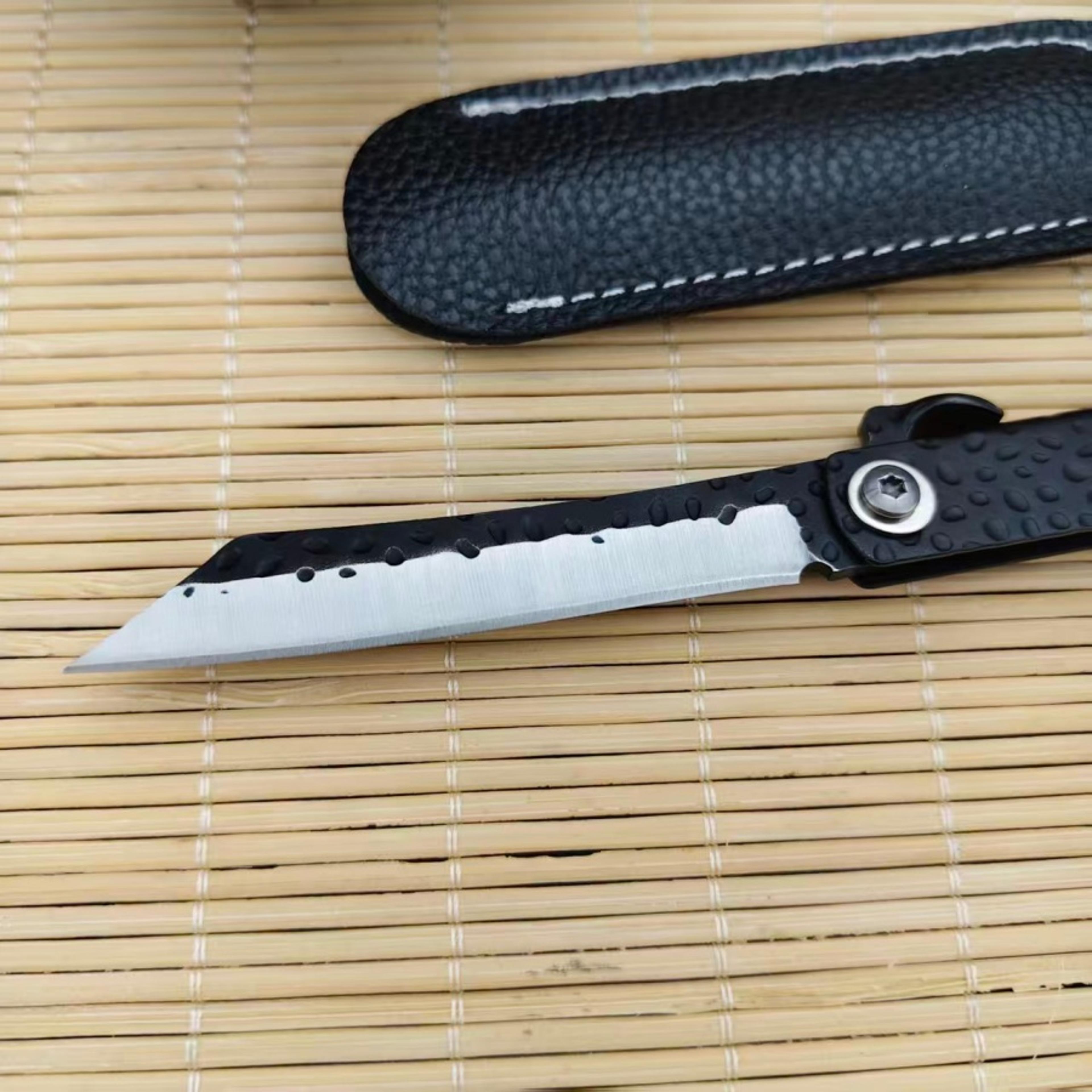 Portable EDC Folding Pocket Knife With Leather Case For Camping  Everyday Carry 1