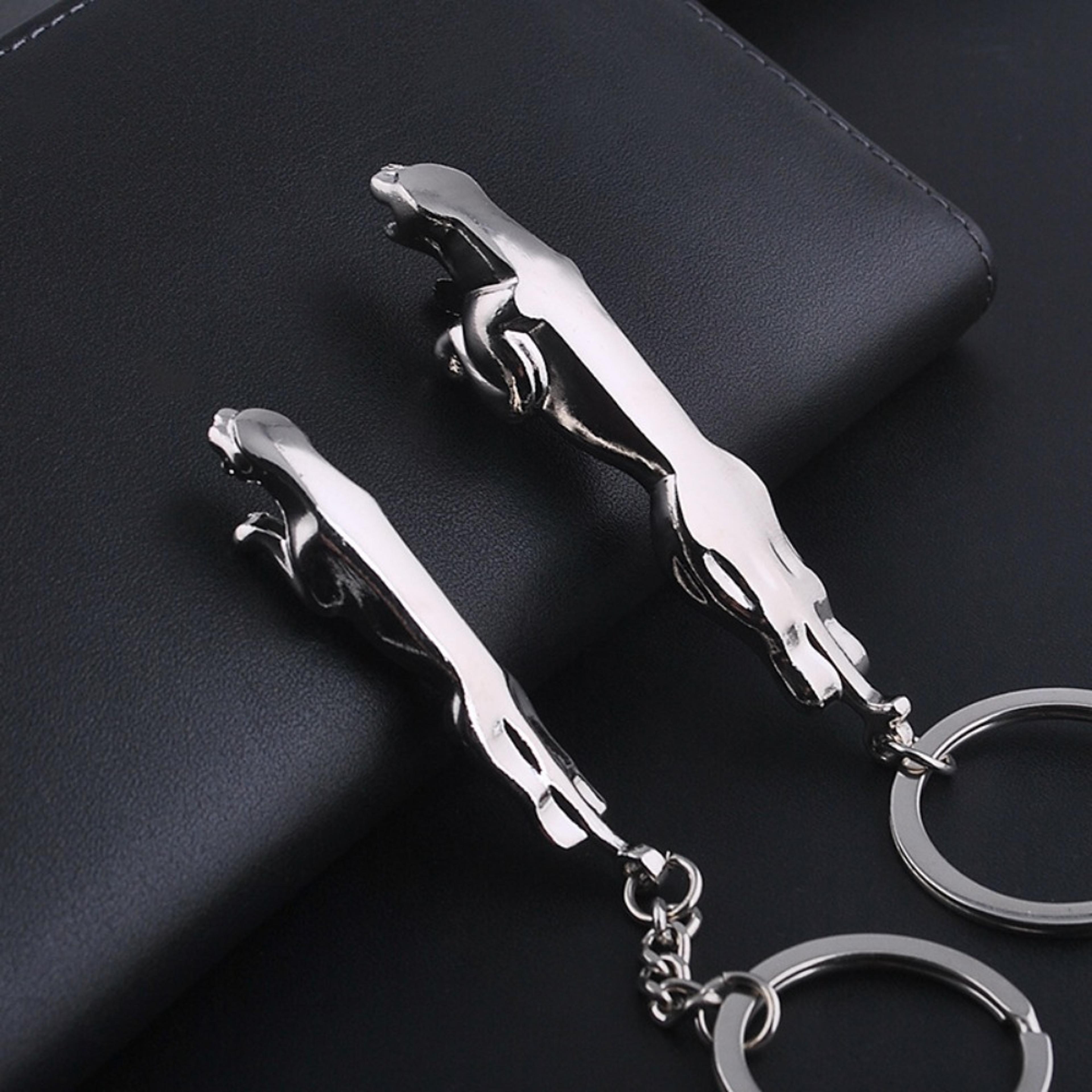 Jaguar Leopard Head Car Key Ring Premium Metal  Leather Jaguar Keychain Bag Charm 1