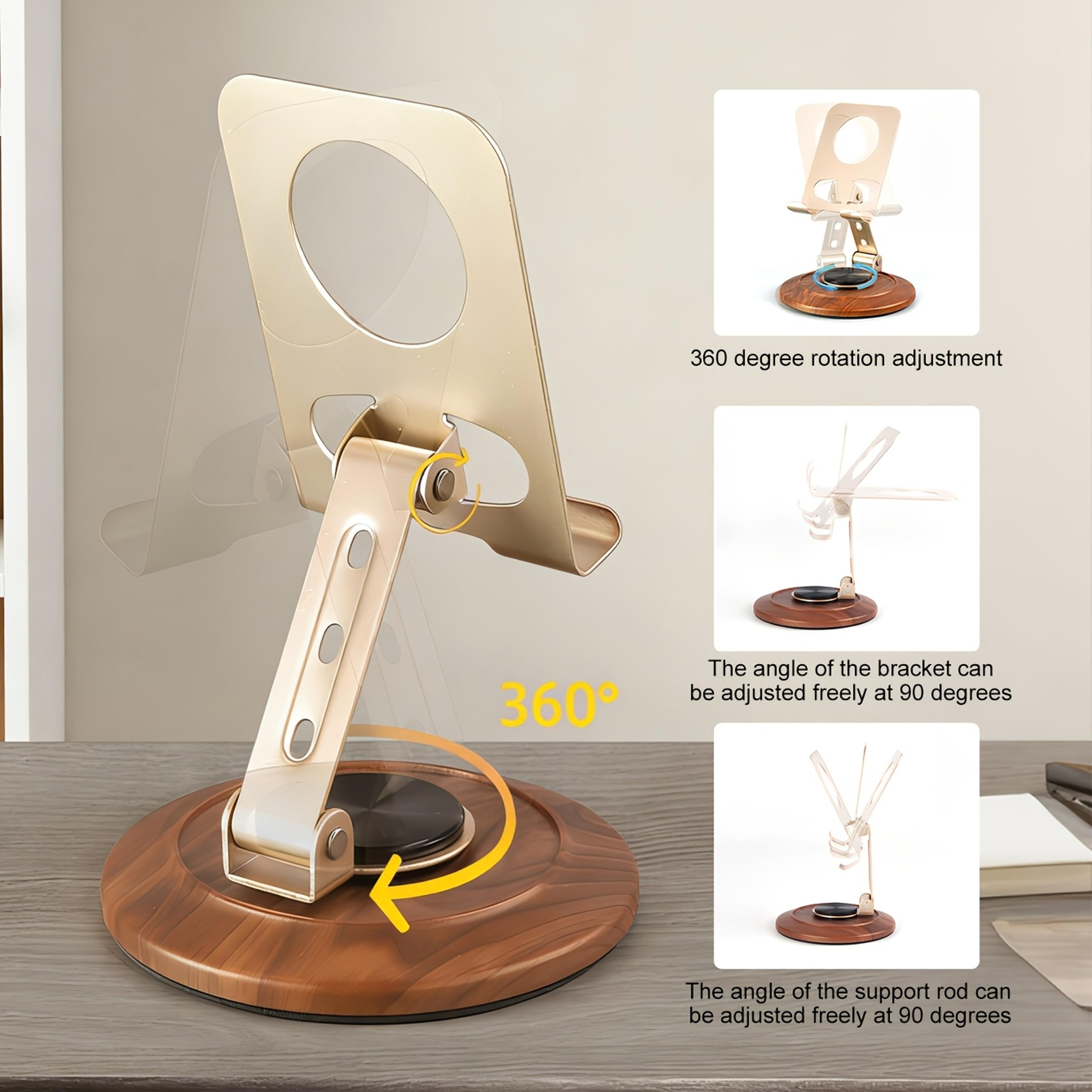 Rotating Phone Stand  Tablet Stand With Adjustable Metal Arm And Wooden Base 1
