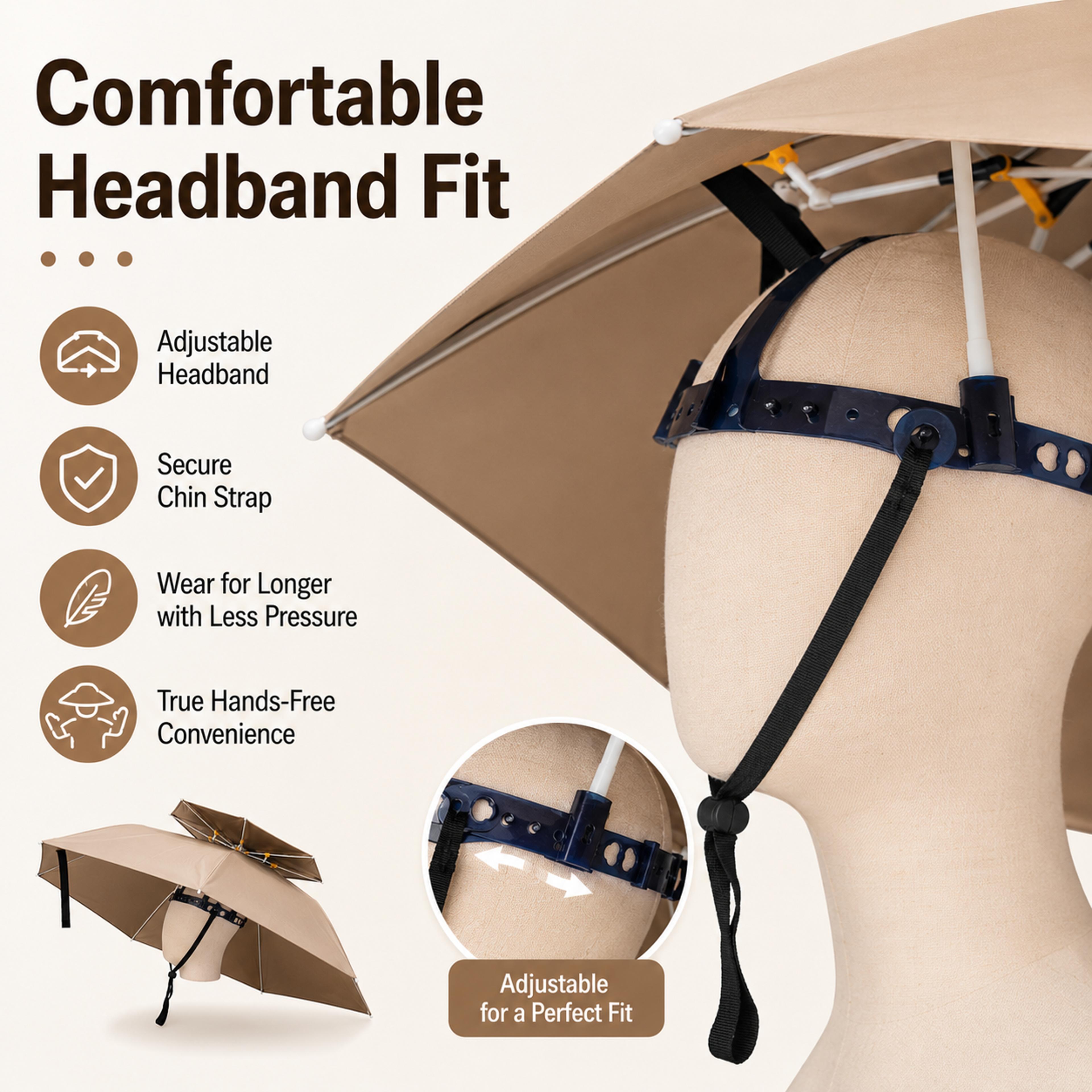 Hands Free Umbrella Hat With Adjustable Headband For Sun  Rain Protection 3