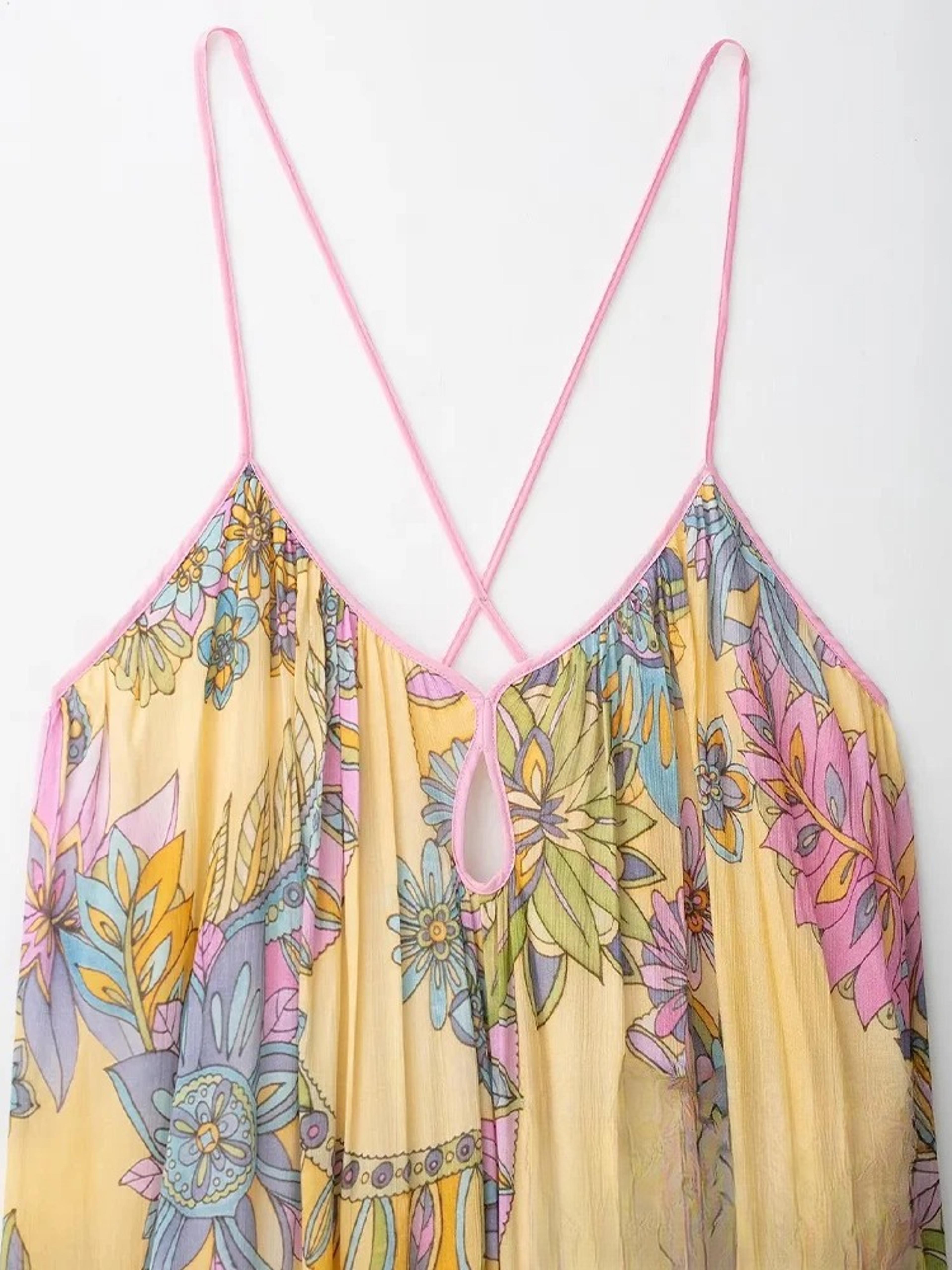 Floral Chiffon Summer Beach Dress Backless Flowy Cami Vacation Maxi Dress For Women 5