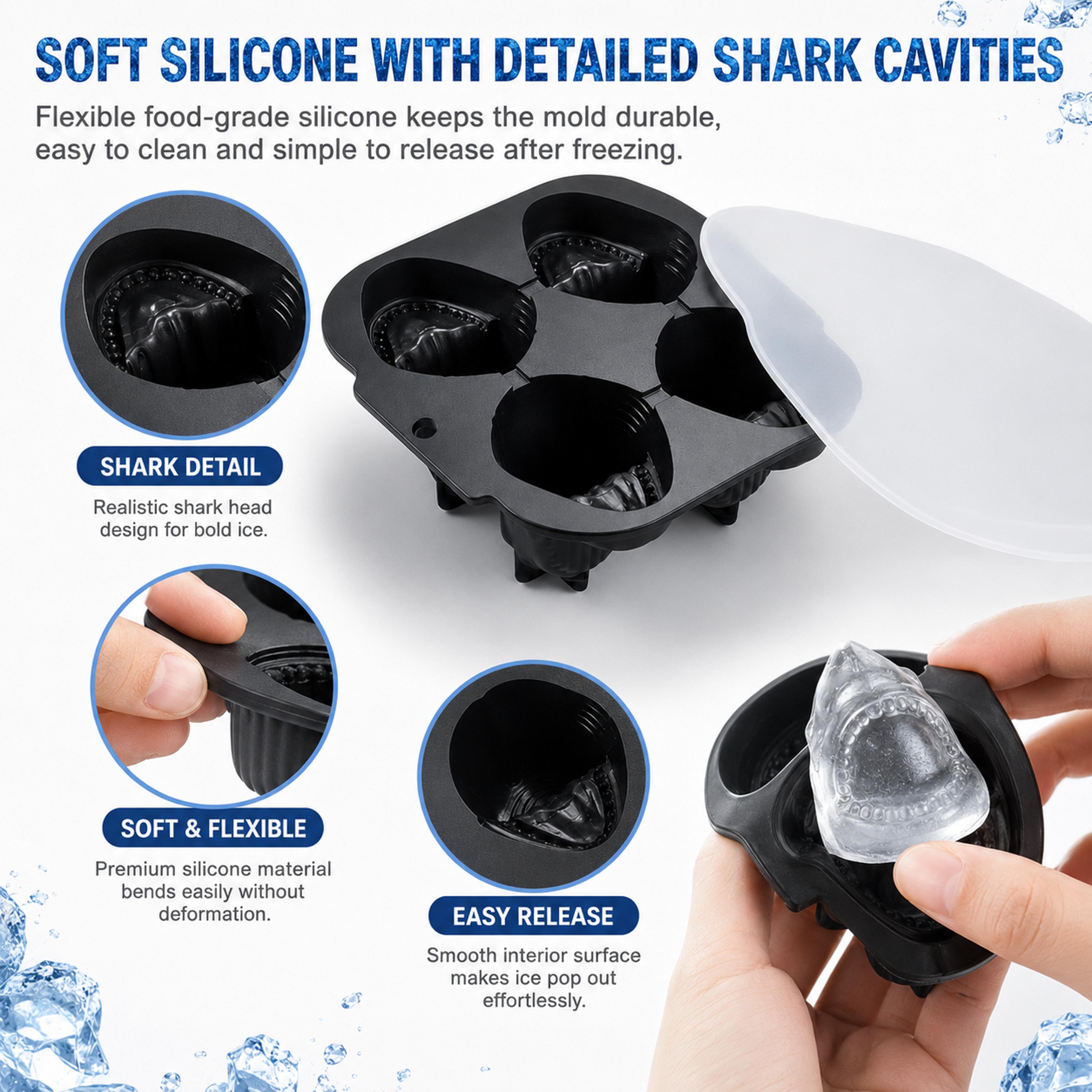 Shark Ice Cube Mold Silicone Ice Tray For Whiskey Cocktails And Fun Party Drinks 3