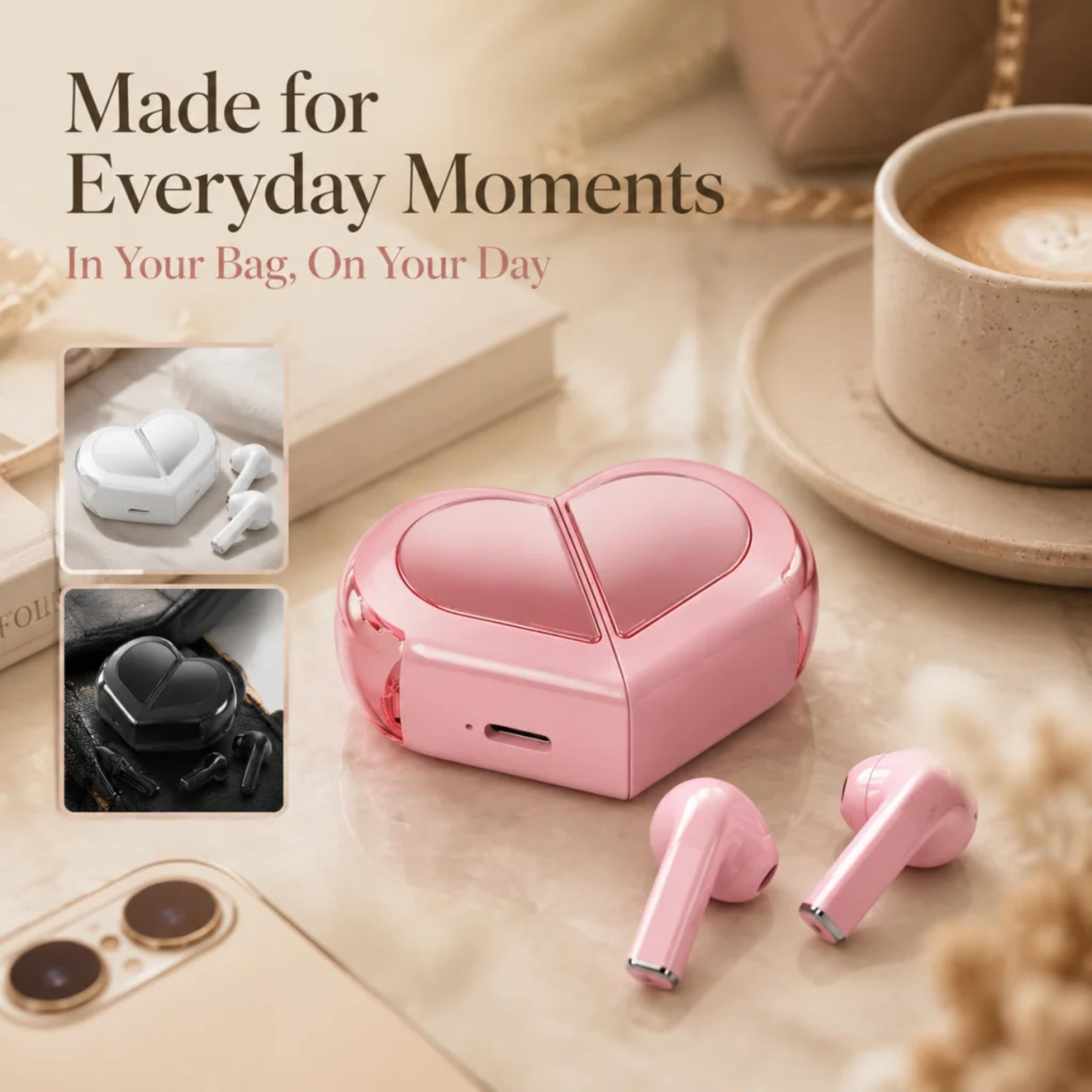 Heart Shaped Wireless Bluetooth Earbuds With HiFi Sound  Noise Reduction Charging Case 4