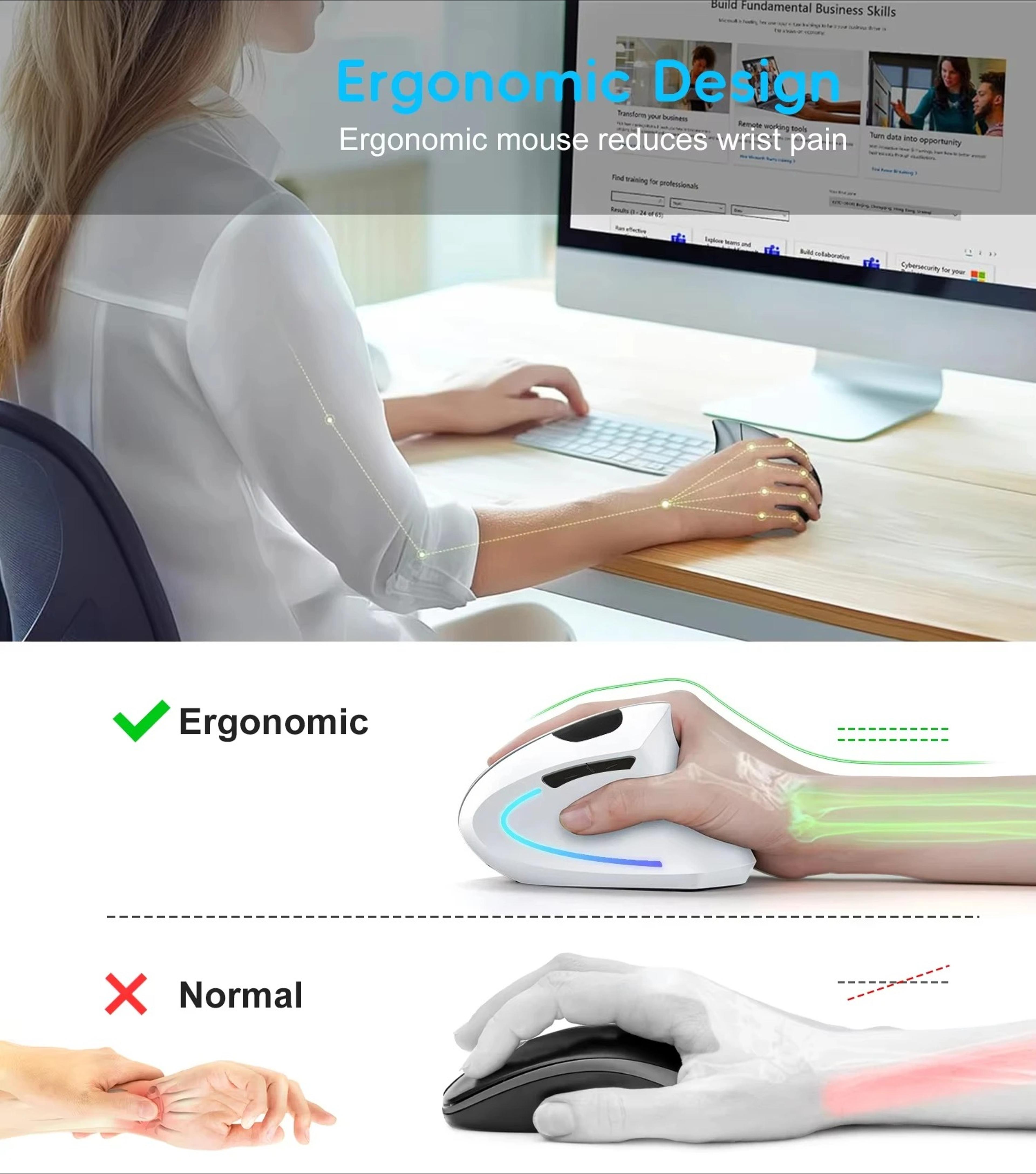 Vertical Ergonomic Gaming Mouse Wireless Rechargeable Optical Mouse For PC  Laptop 6